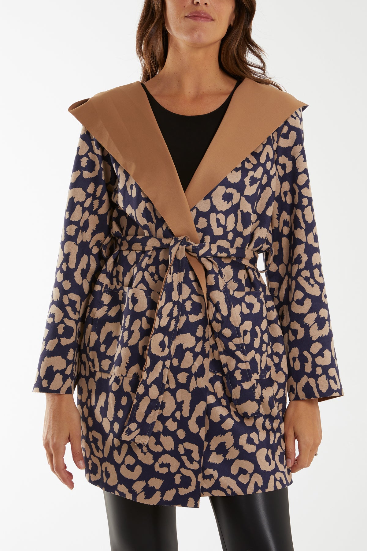 Leopard Print Hooded & Belted Jacket