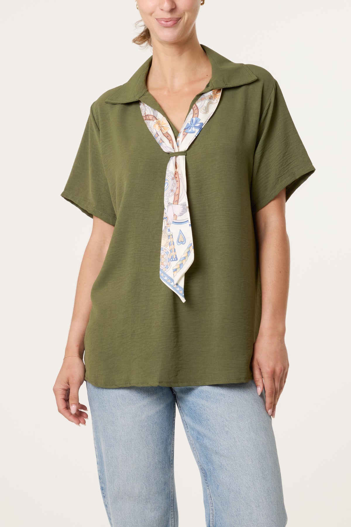 Scarf Tie Collar Shirt