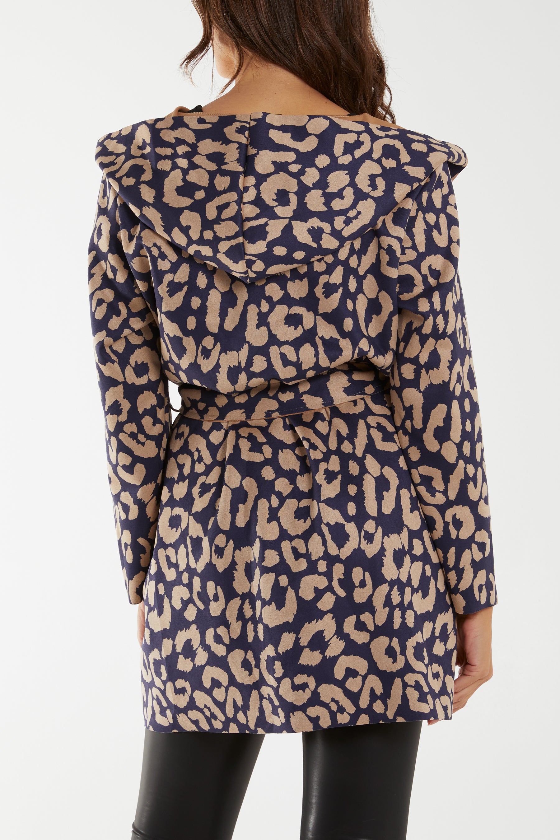 Leopard Print Hooded & Belted Jacket