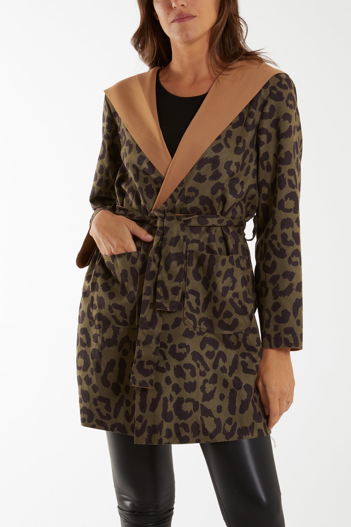 Leopard Print Hooded & Belted Jacket