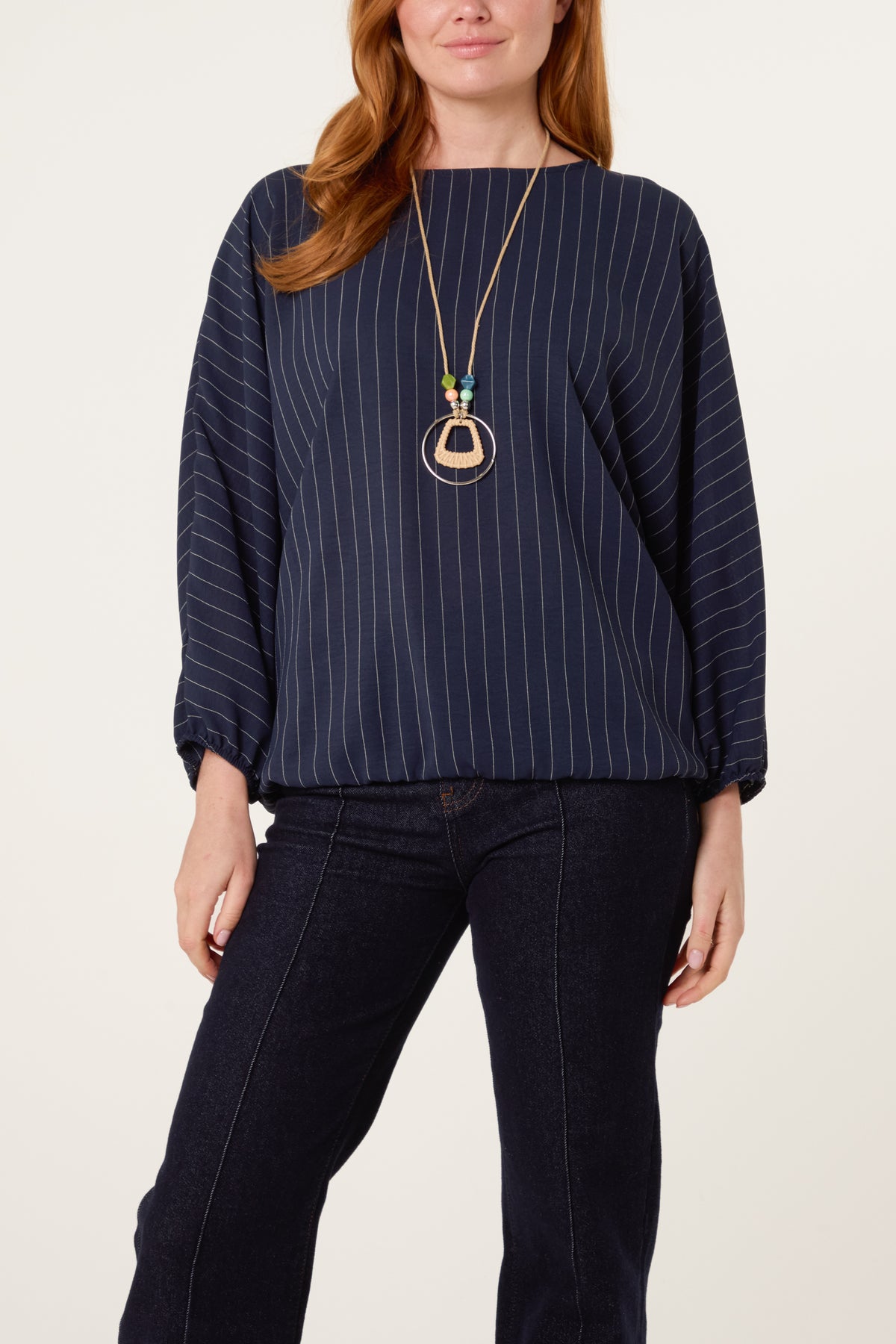 Necklace Pinstripe Batwing Blouse