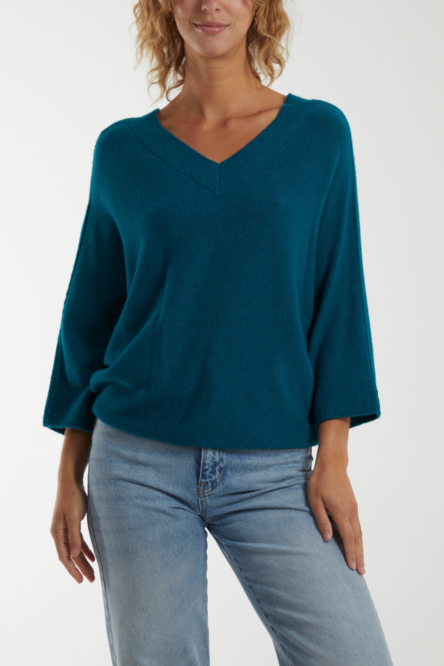 Cropped Soft Touch 3/4 Sleeve Jumper