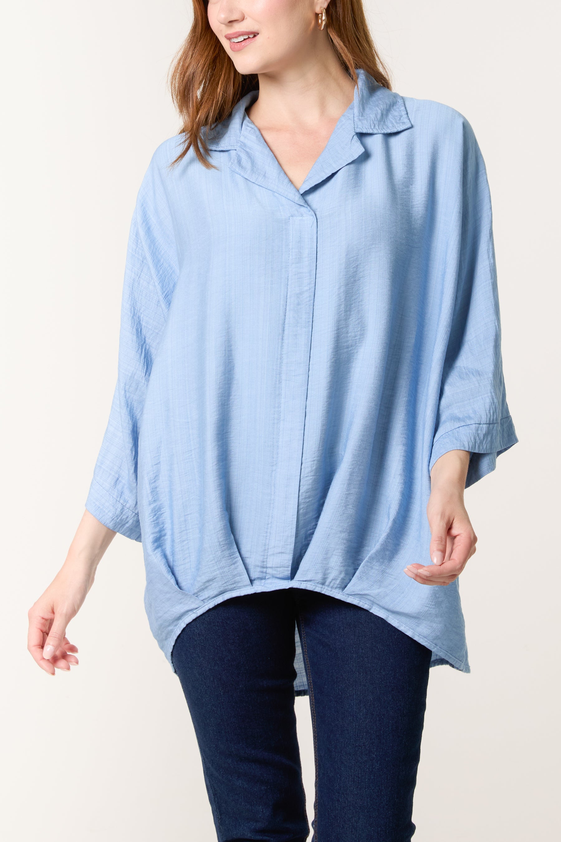 Lapel Collar Pleated Front Blouse