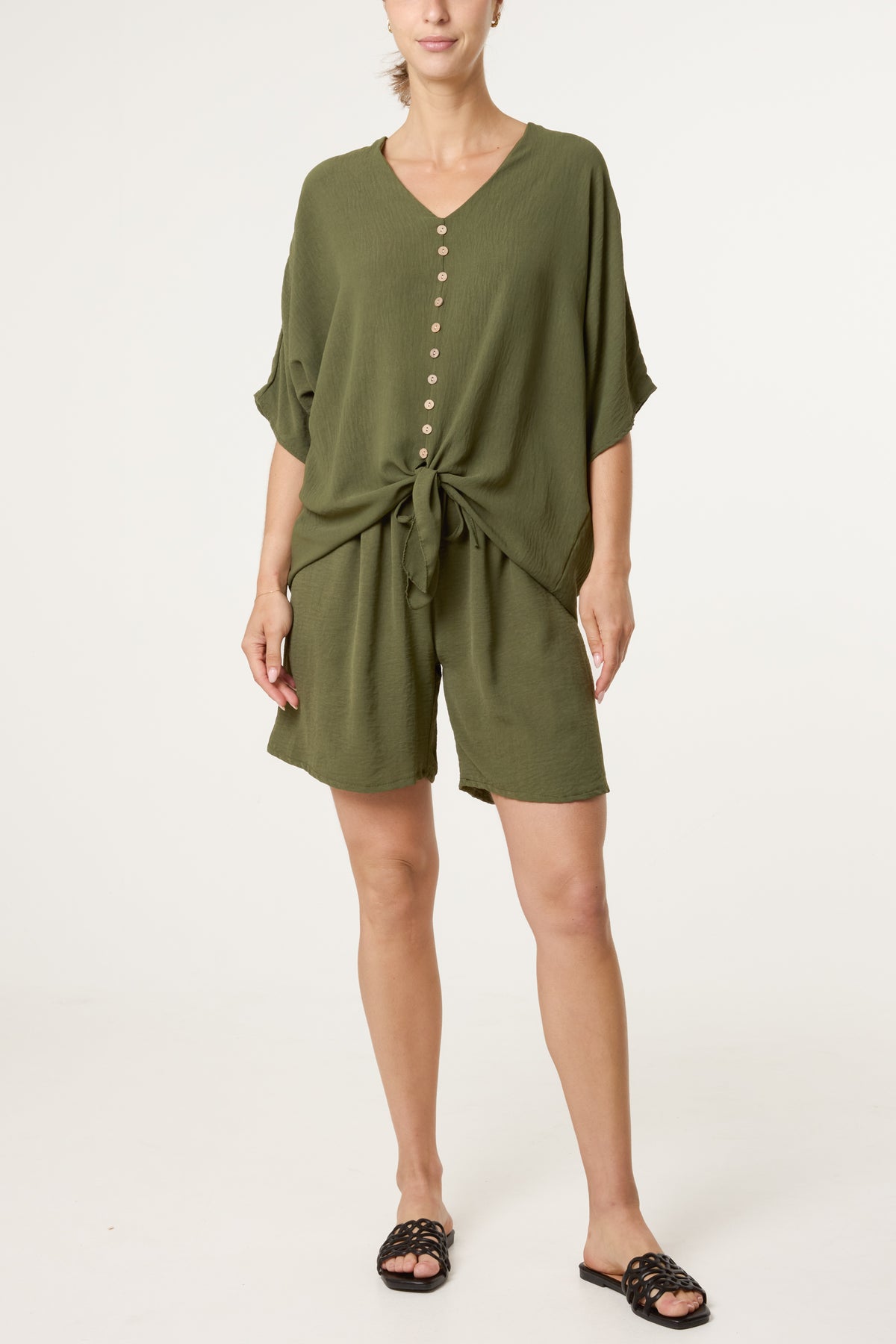 Button Through Tie Top & Shorts Set