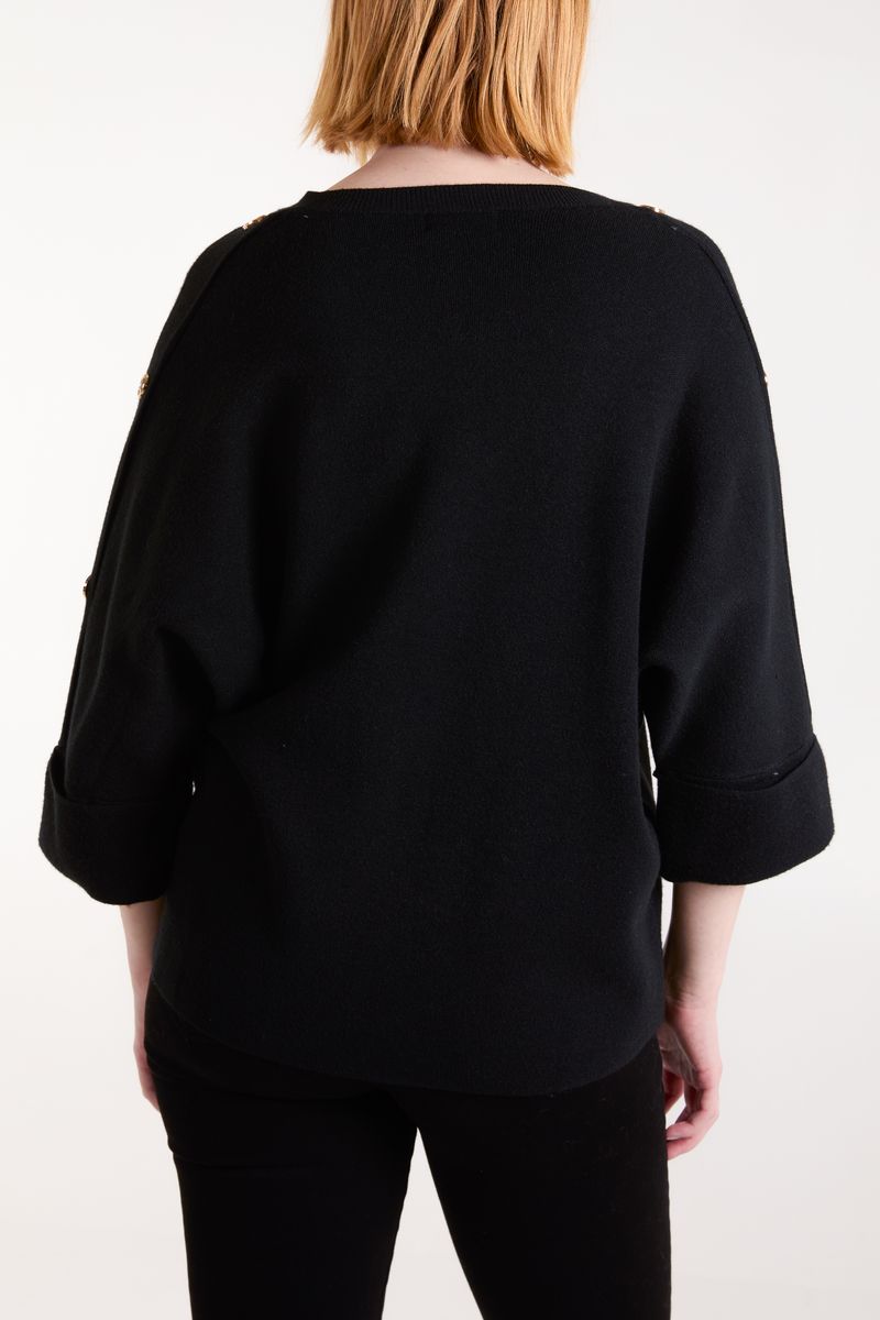 V Neck Button Sleeve Jumper