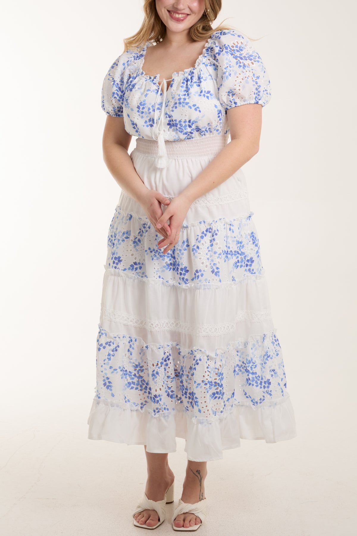 Floral & Lace Square Neck Maxi Dress