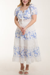 Floral & Lace Square Neck Maxi Dress