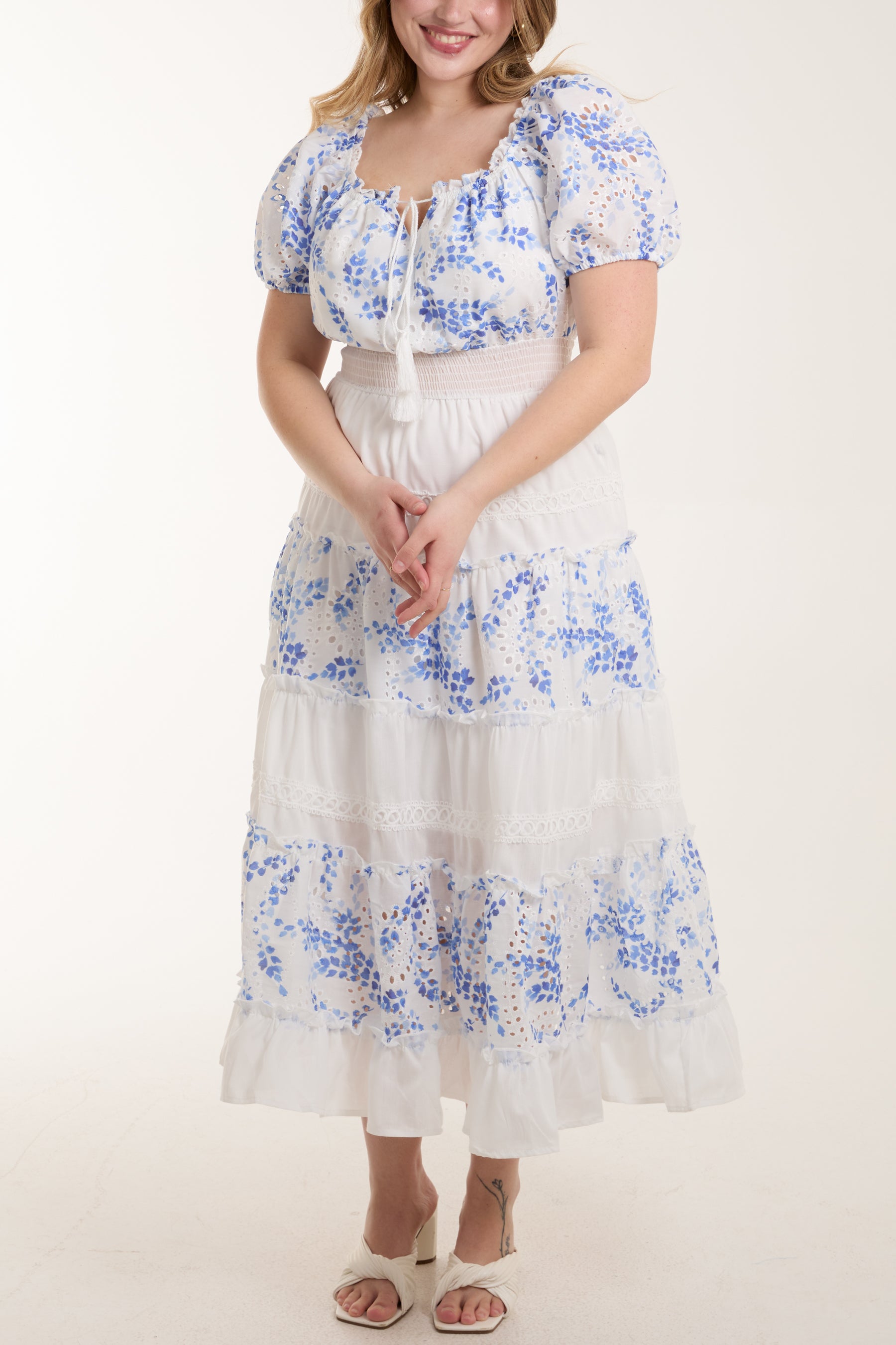 Floral & Lace Square Neck Maxi Dress