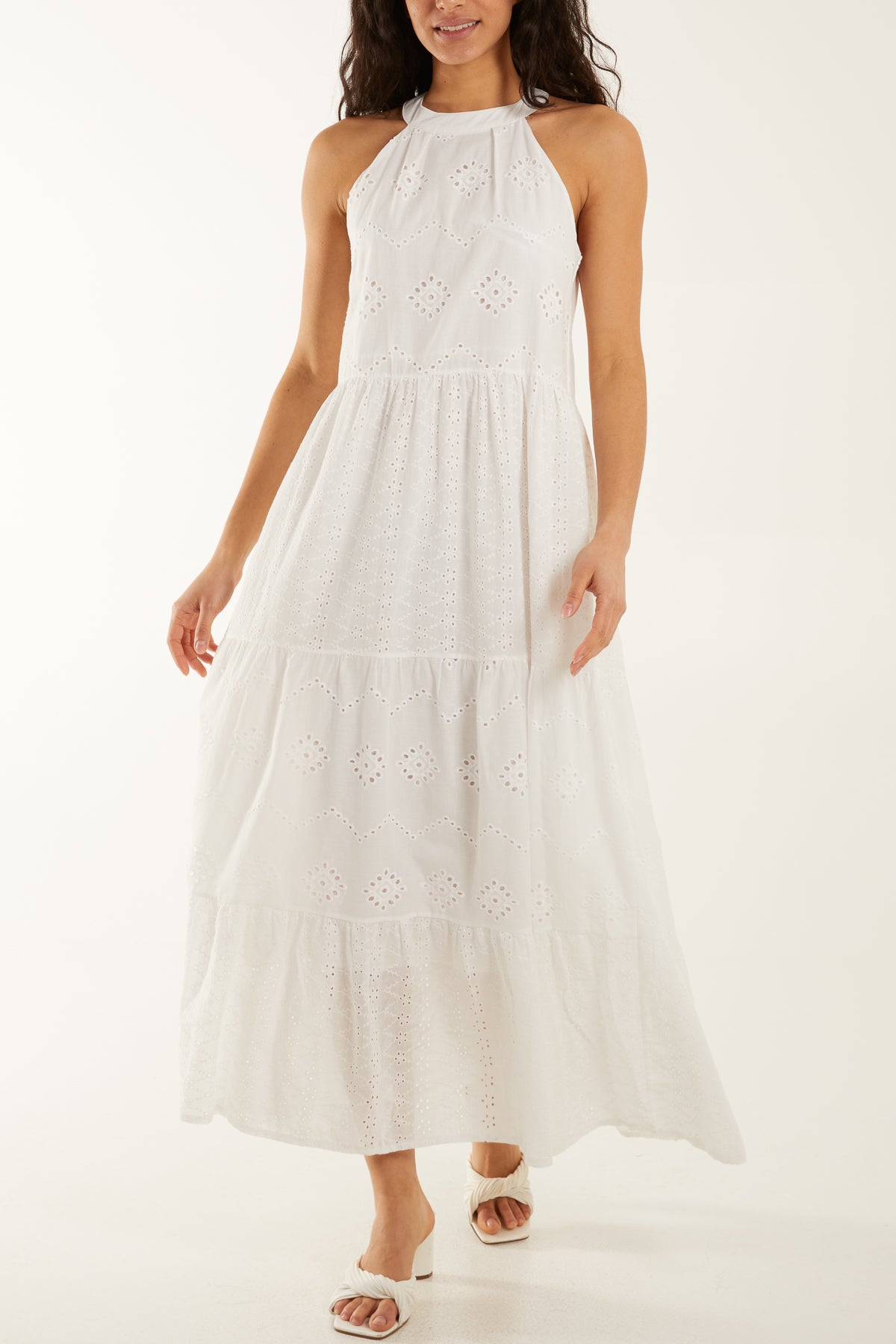 Halterneck Broderie Anglaise Maxi Dress