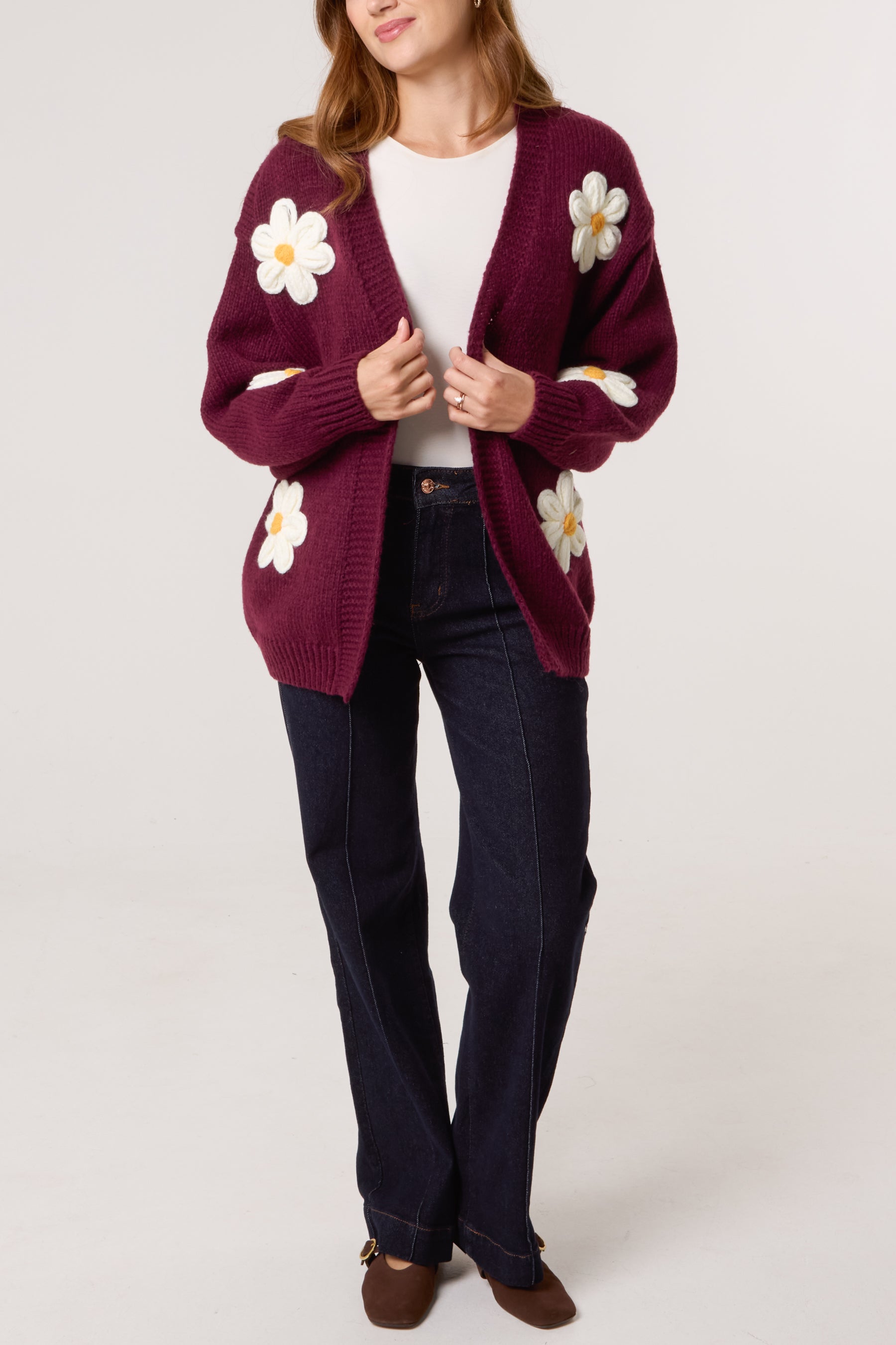 Flocking Daisy Open Knit Cardigan