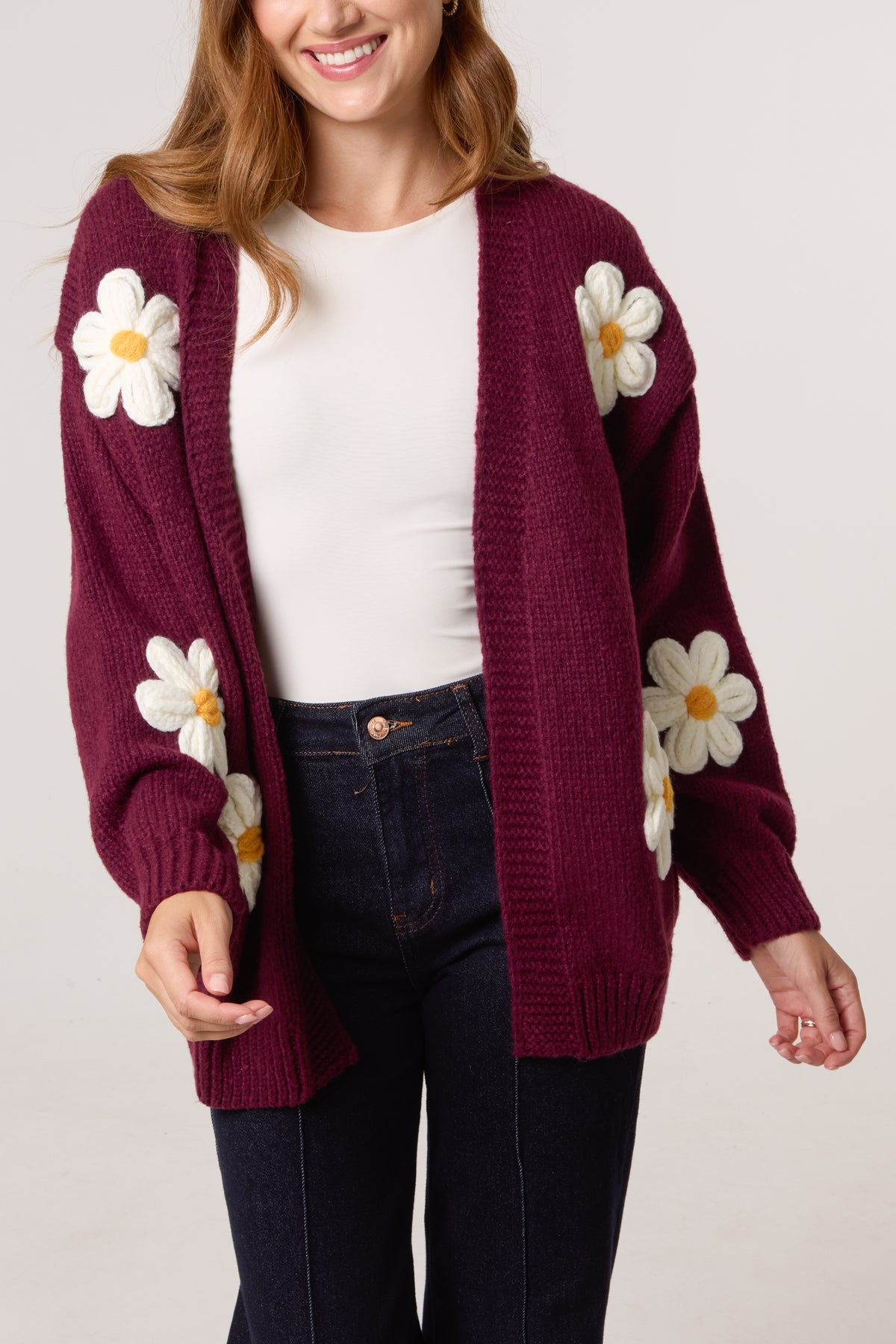 Flocking Daisy Open Knit Cardigan