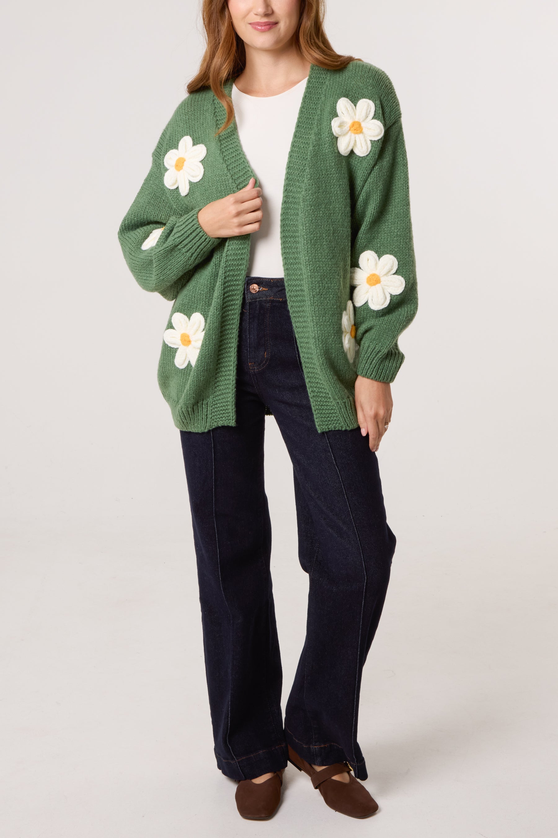 Flocking Daisy Open Knit Cardigan