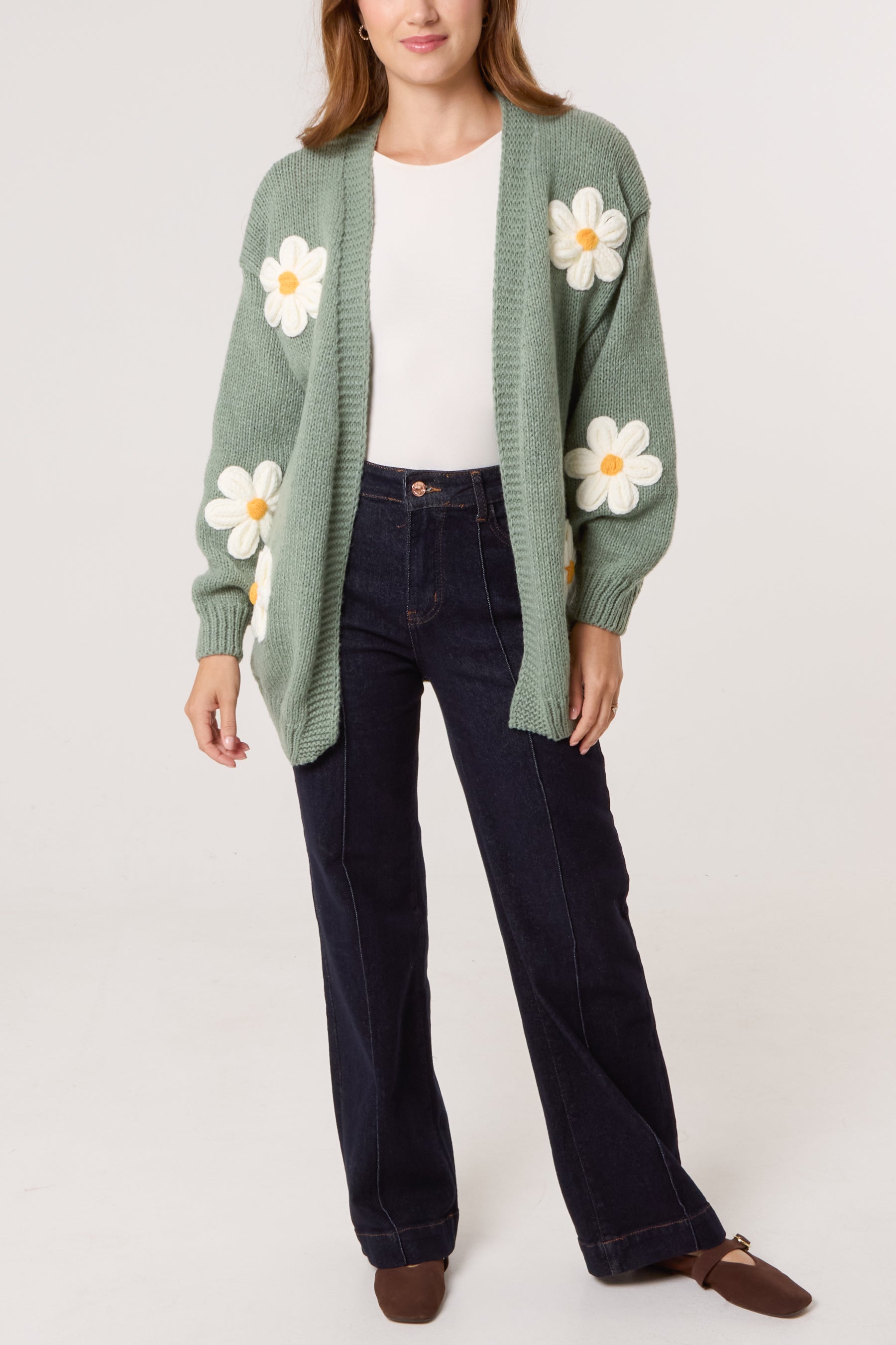 Flocking Daisy Open Knit Cardigan