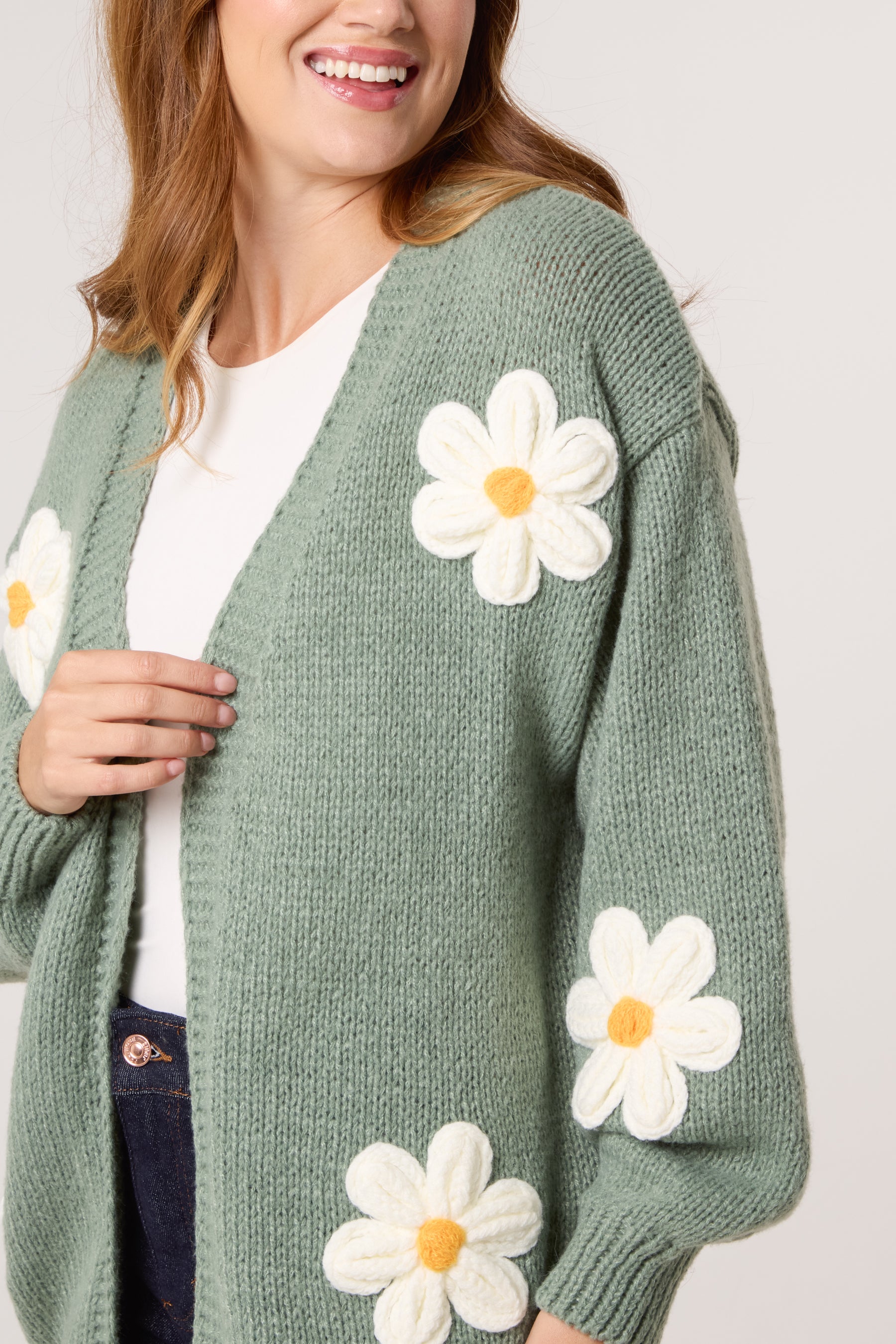 Flocking Daisy Open Knit Cardigan
