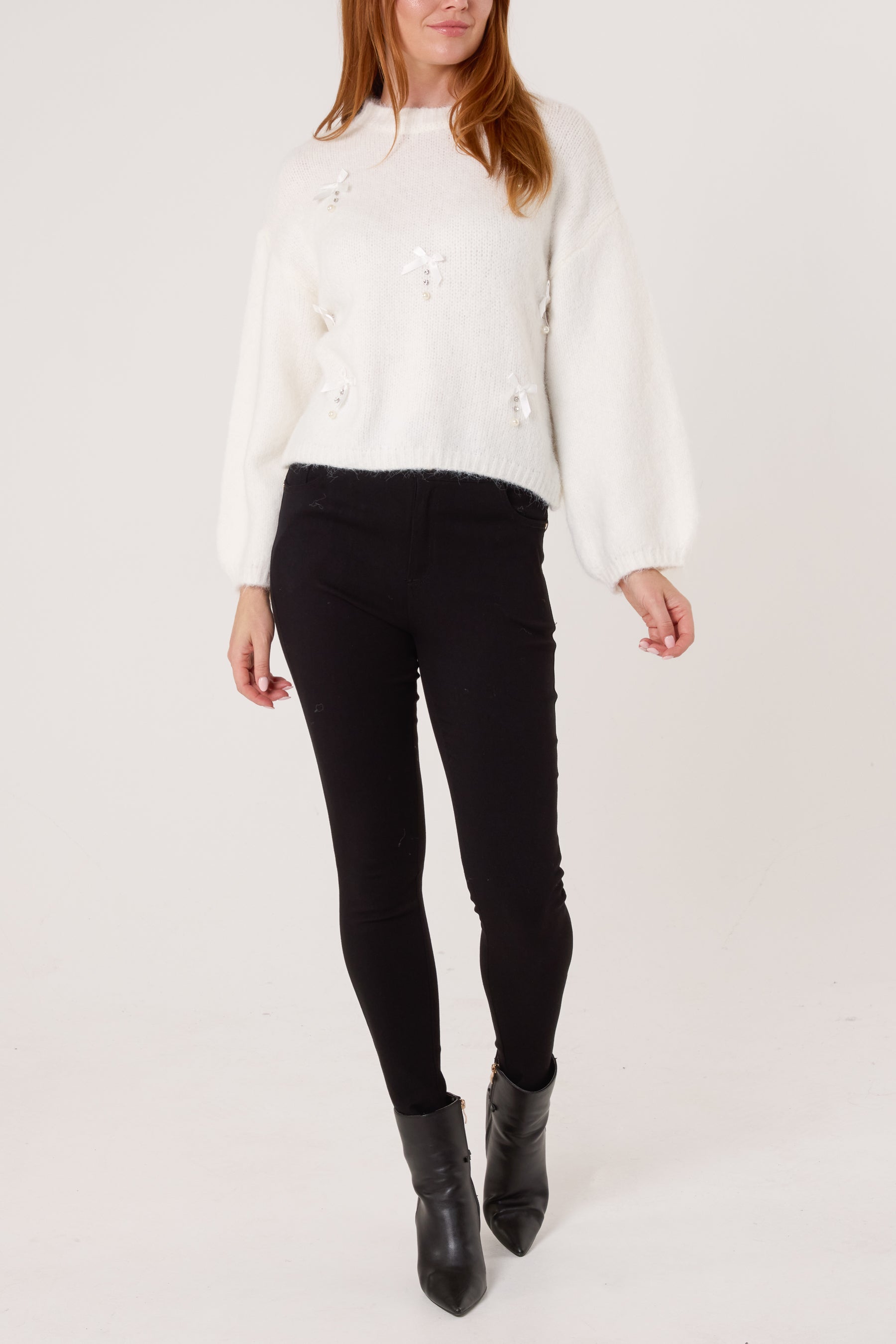Pearl & Diamante Bow Knit Jumper