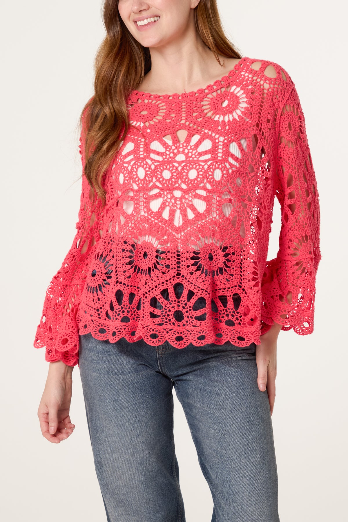 Flared Sleeve Crochet Top