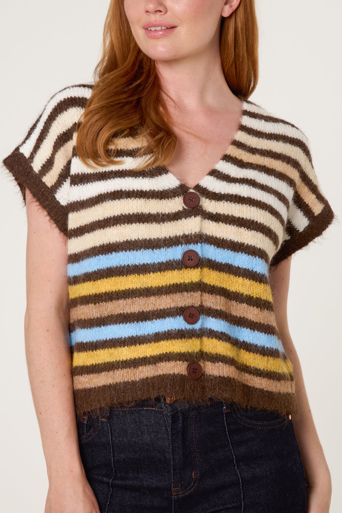 Striped Colourful Knit Vest Cardigan