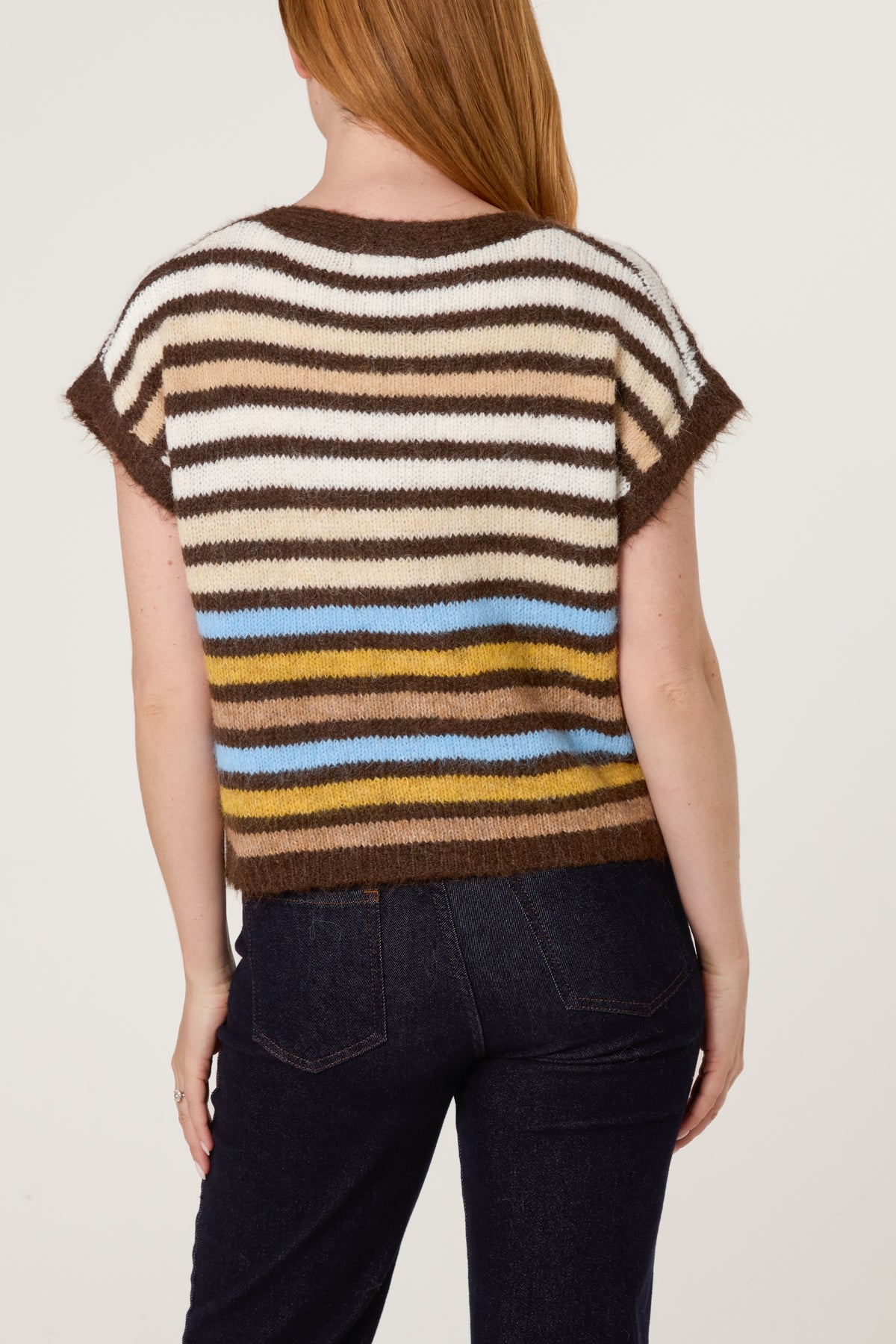 Striped Colourful Knit Vest Cardigan