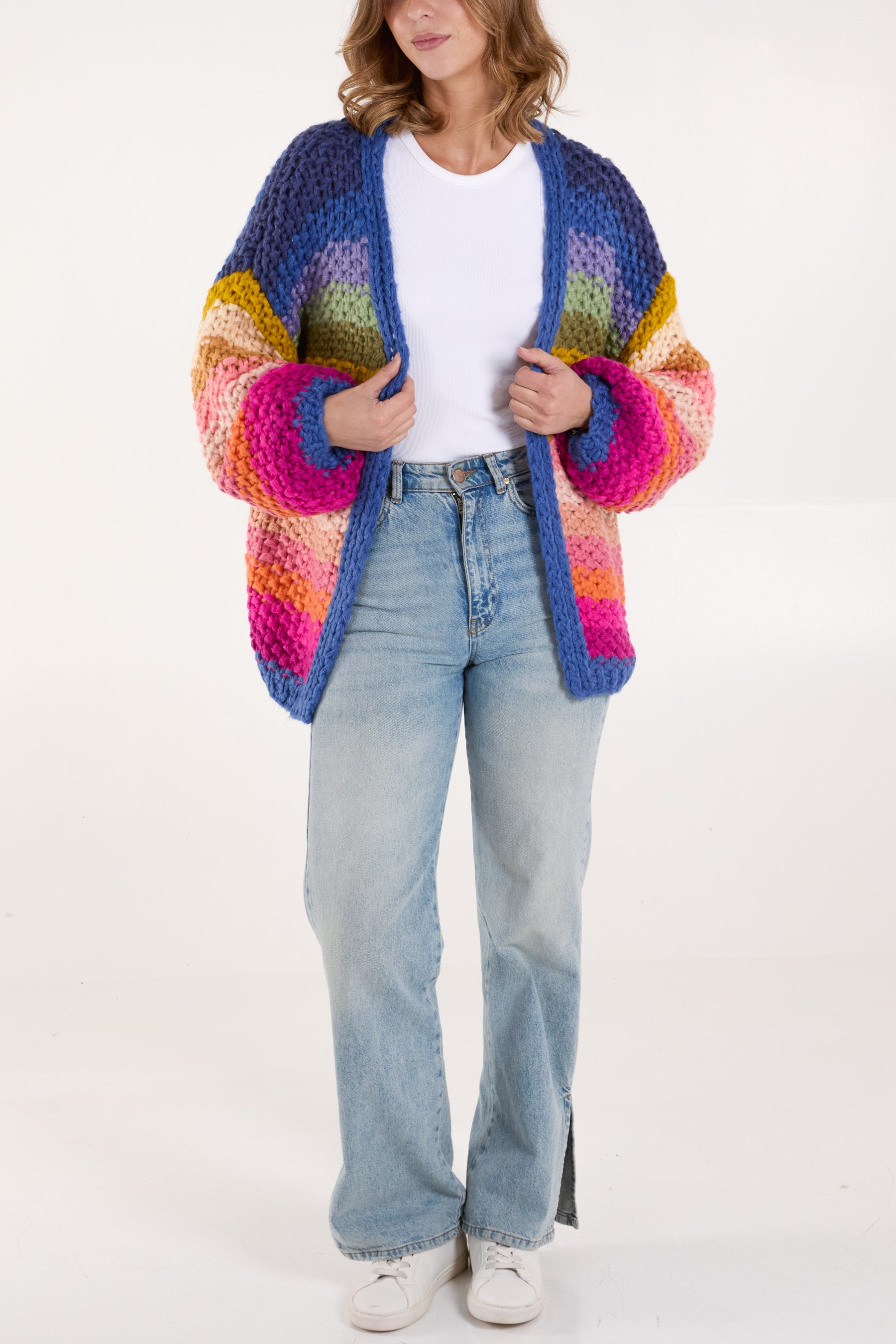 Hand Knitted Colourful Striped Cardigan