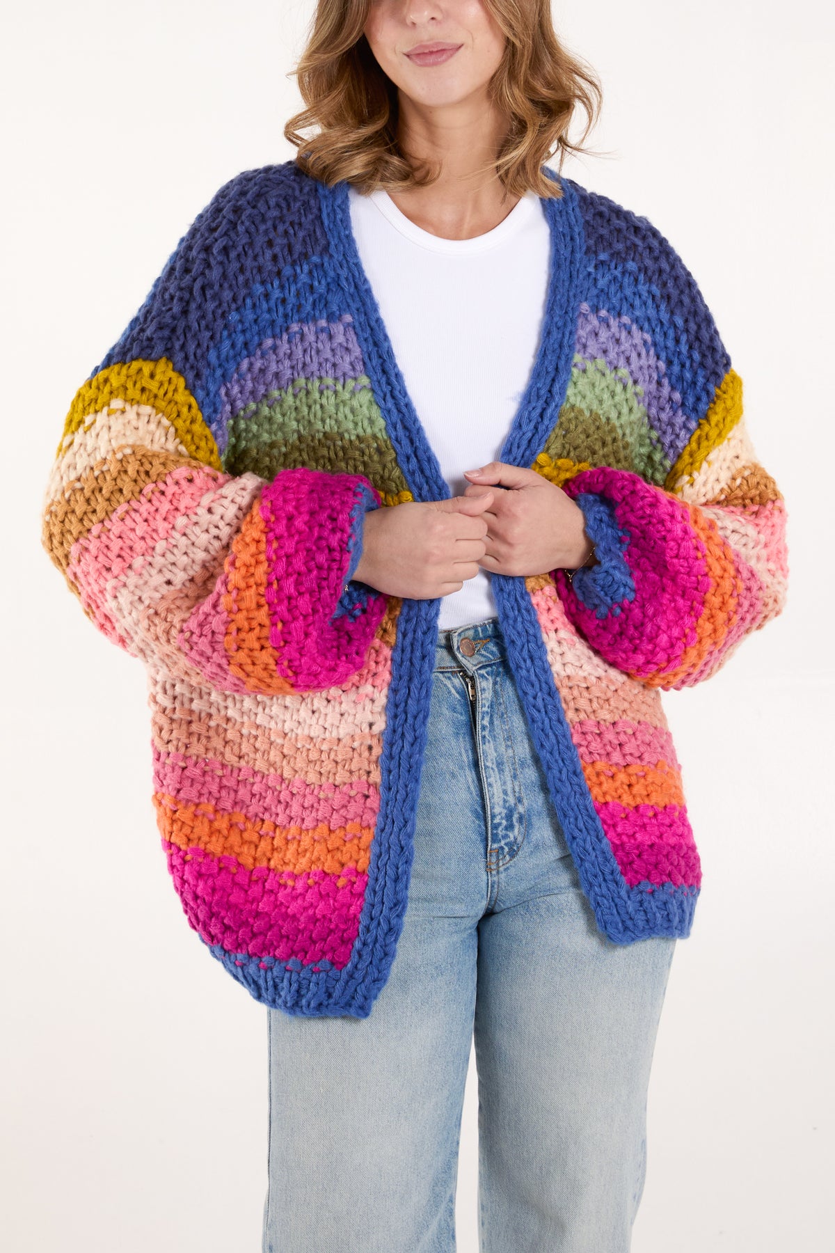 Hand Knitted Colourful Striped Cardigan