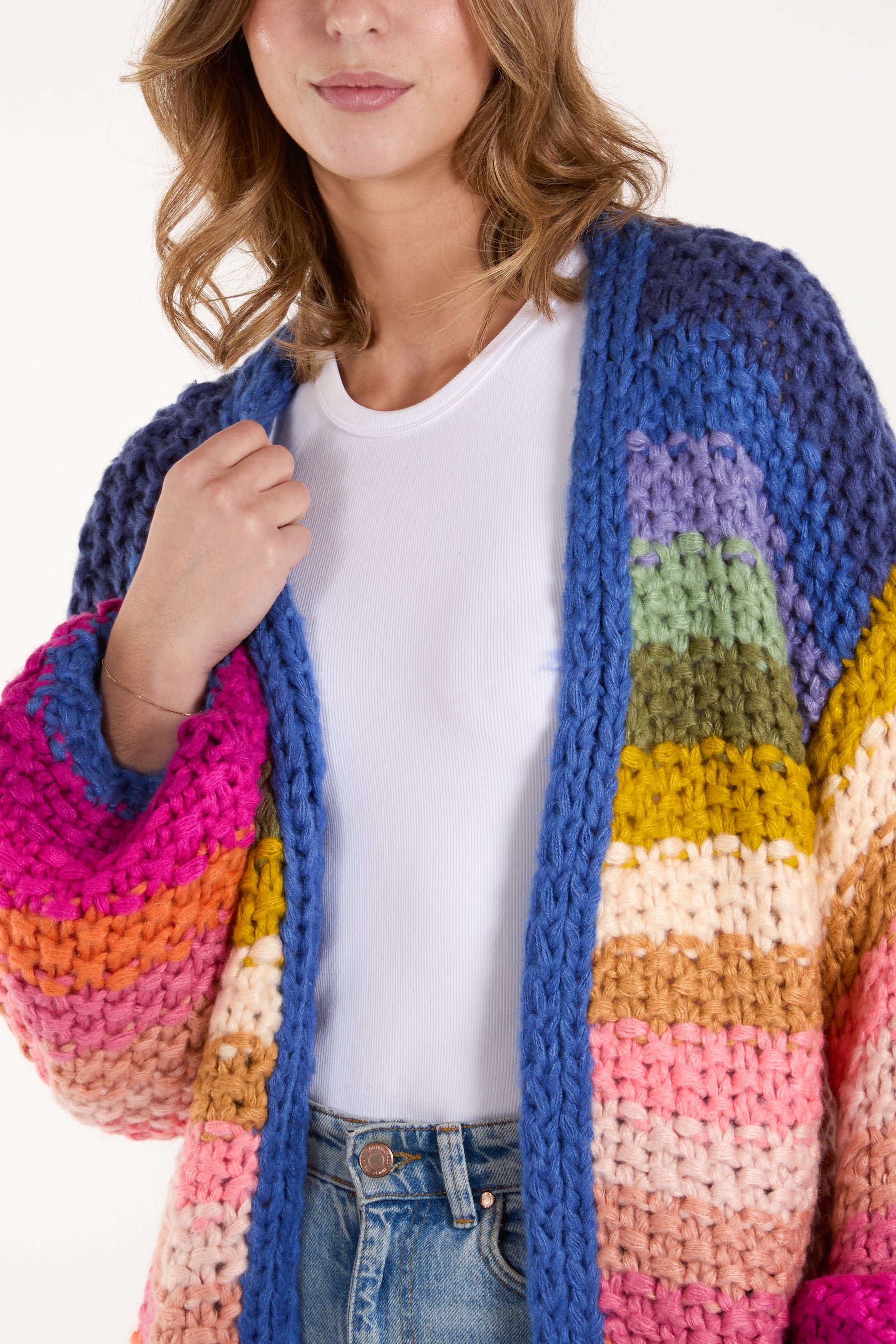 Hand Knitted Colourful Striped Cardigan