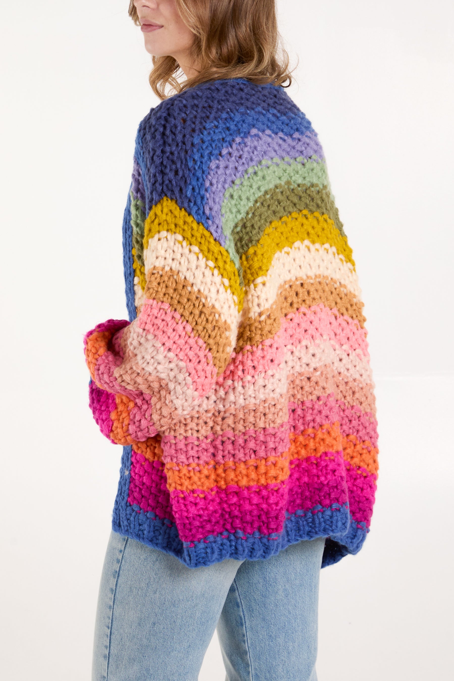 Hand Knitted Colourful Striped Cardigan