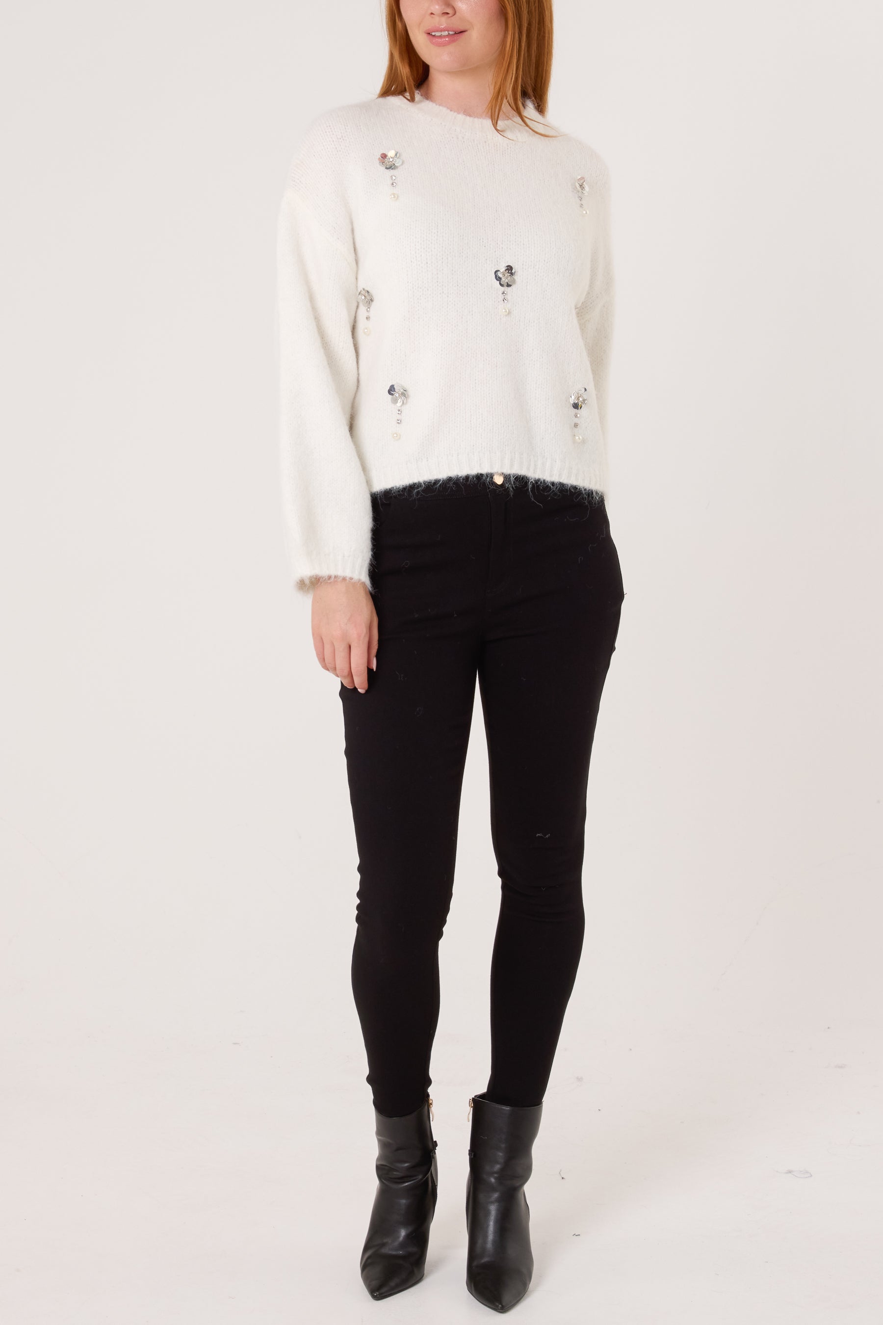 Diamante Flower Knit Jumper