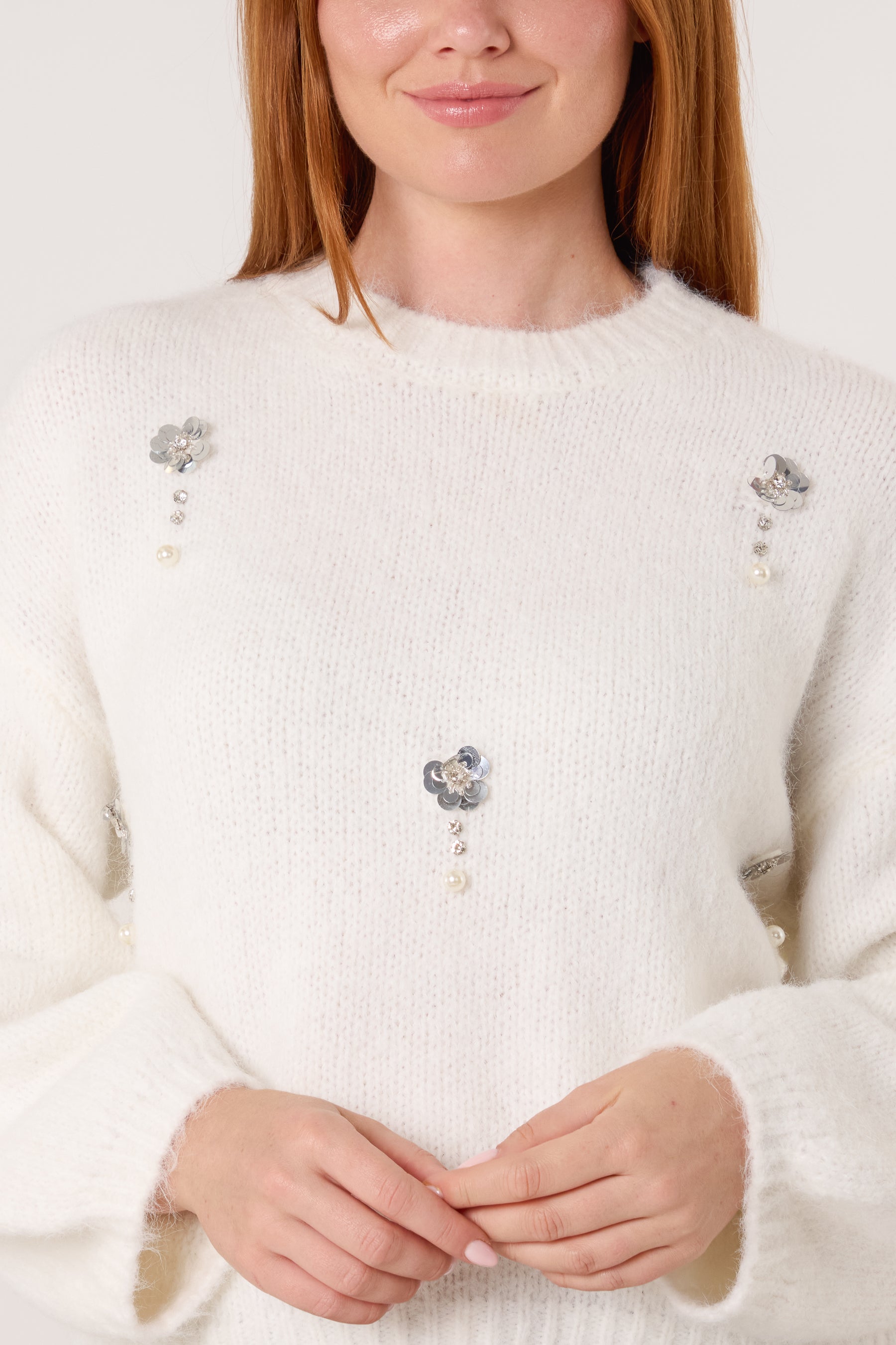 Diamante Flower Knit Jumper