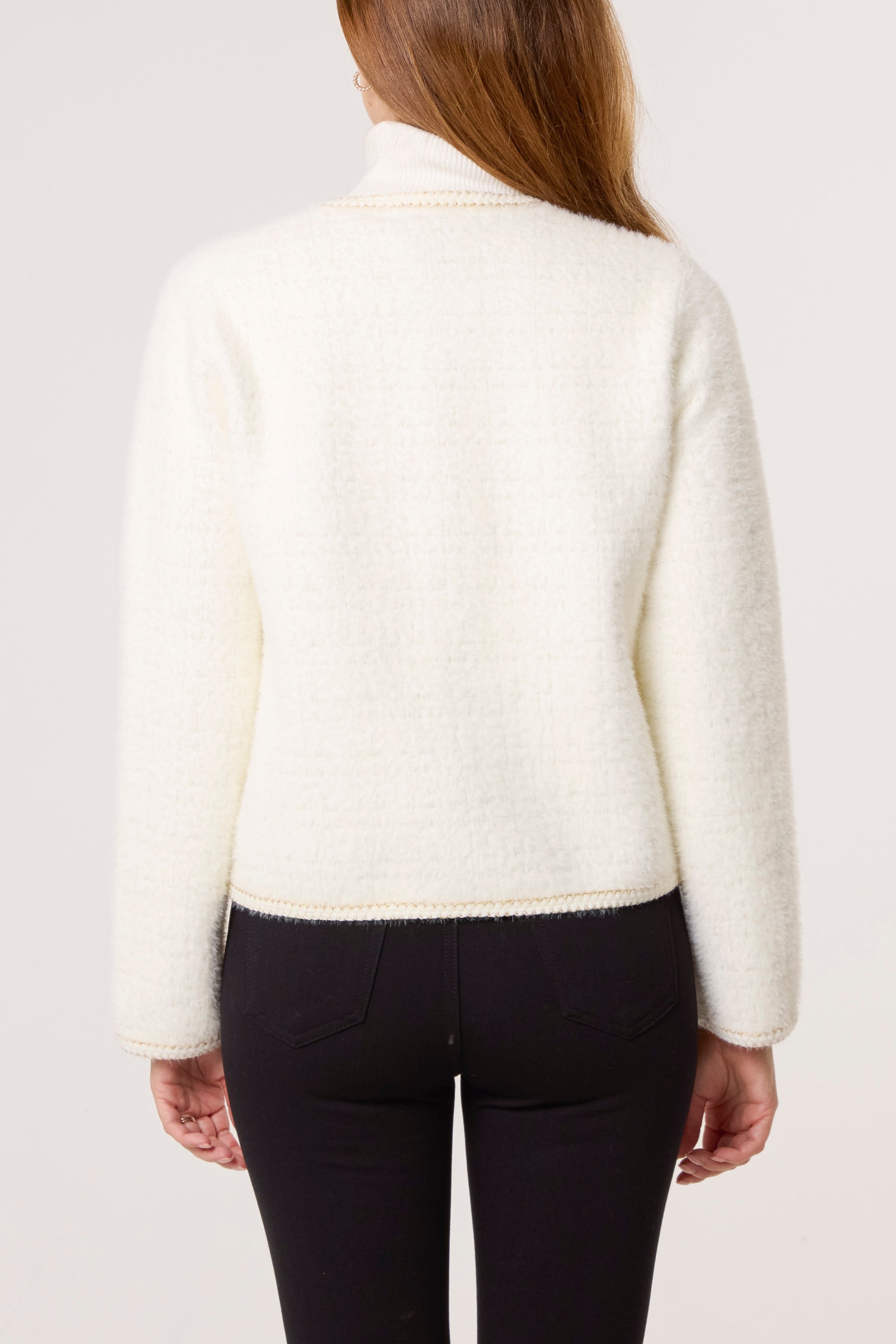 Pearl Button Check Knit Pocket Cardigan