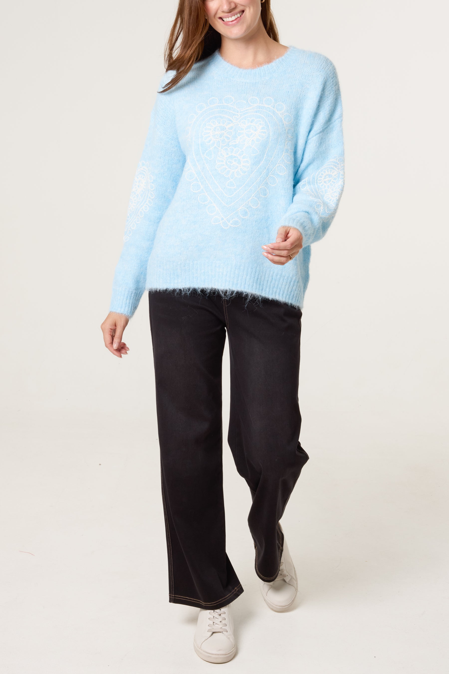 Heart Embroidered Knit Jumper