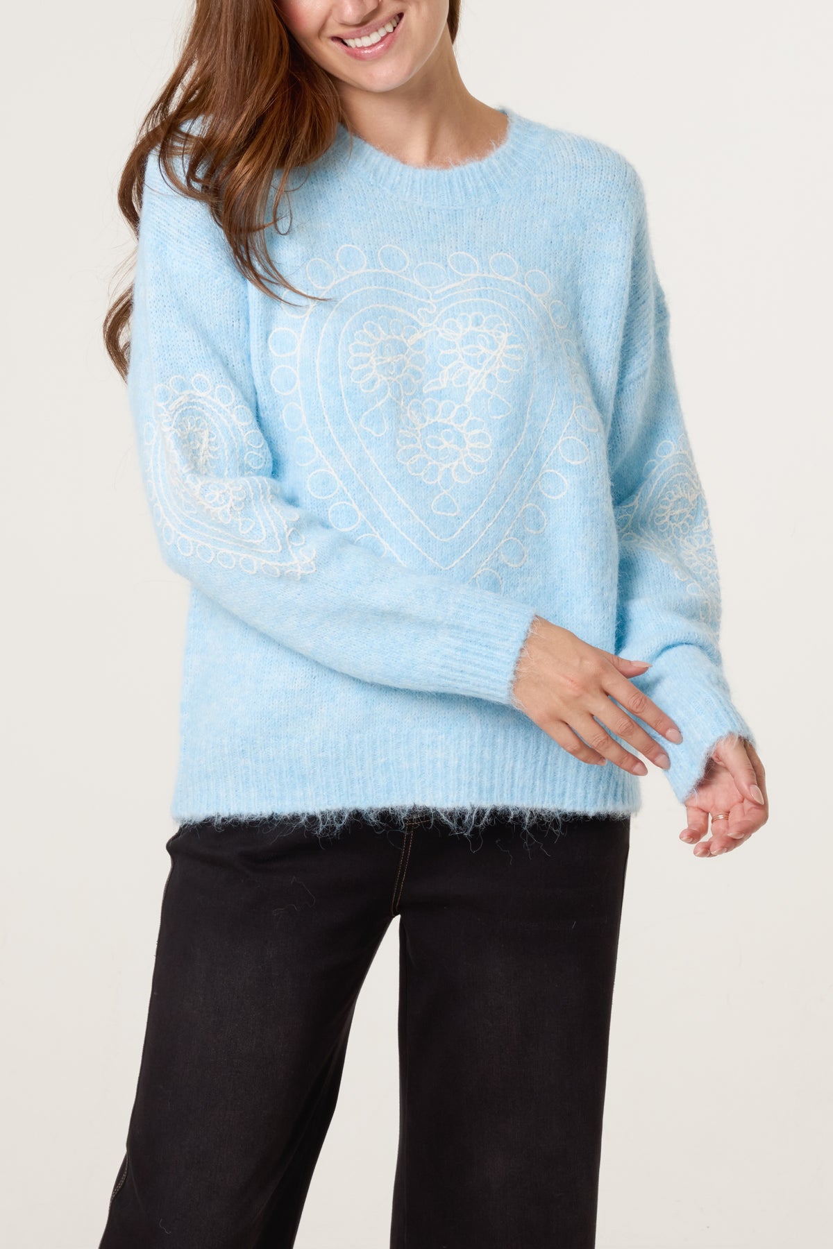 Heart Embroidered Knit Jumper