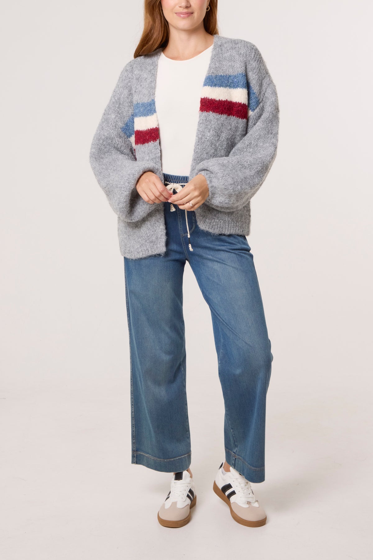 Balloon Sleeve Stripe Knit Cardigan