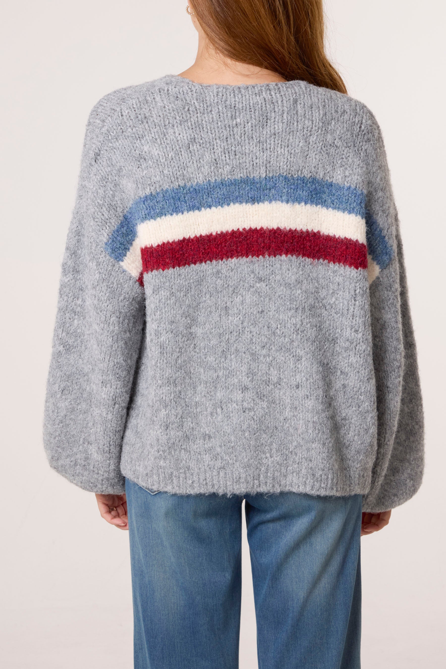 Balloon Sleeve Stripe Knit Cardigan