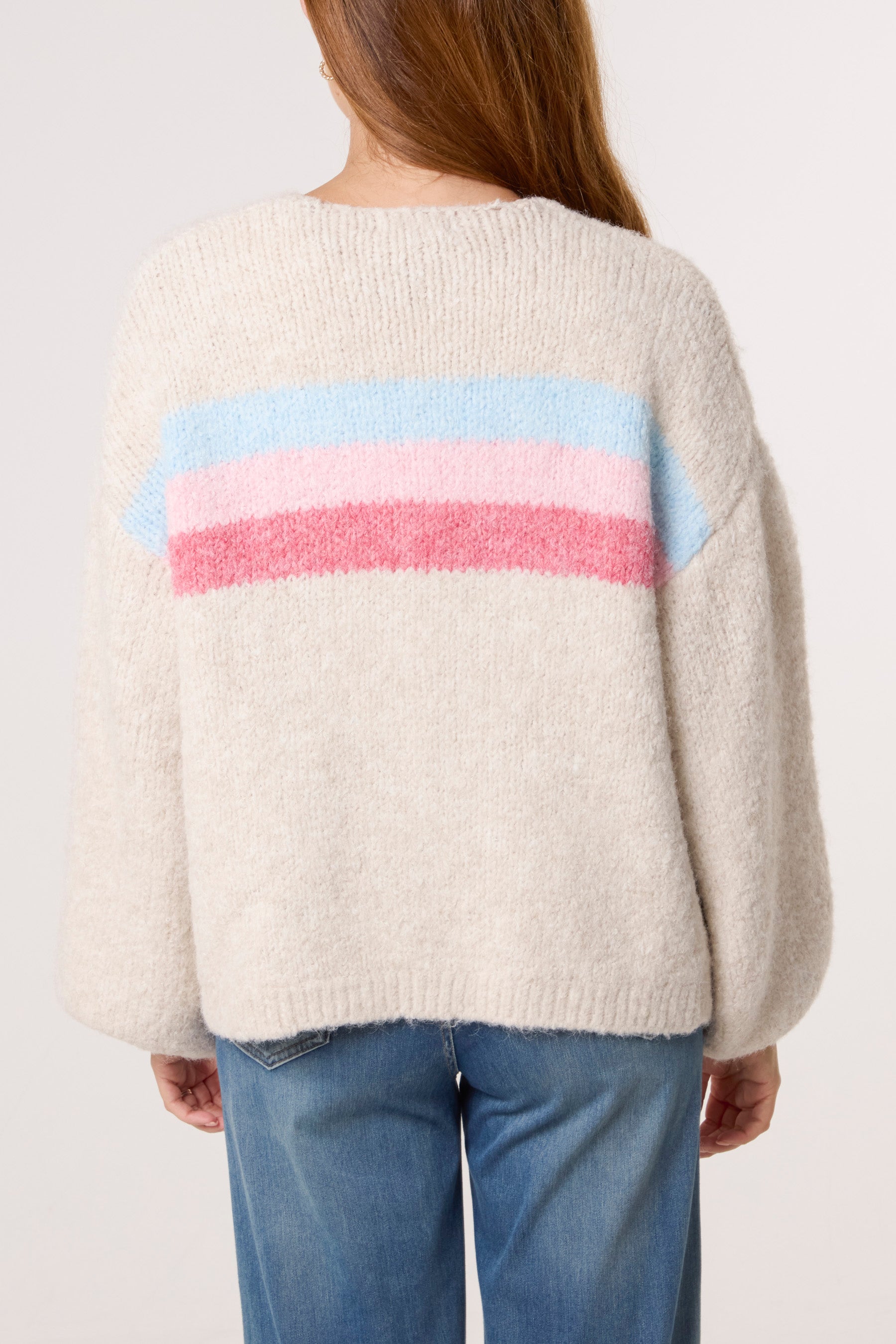Balloon Sleeve Stripe Knit Cardigan
