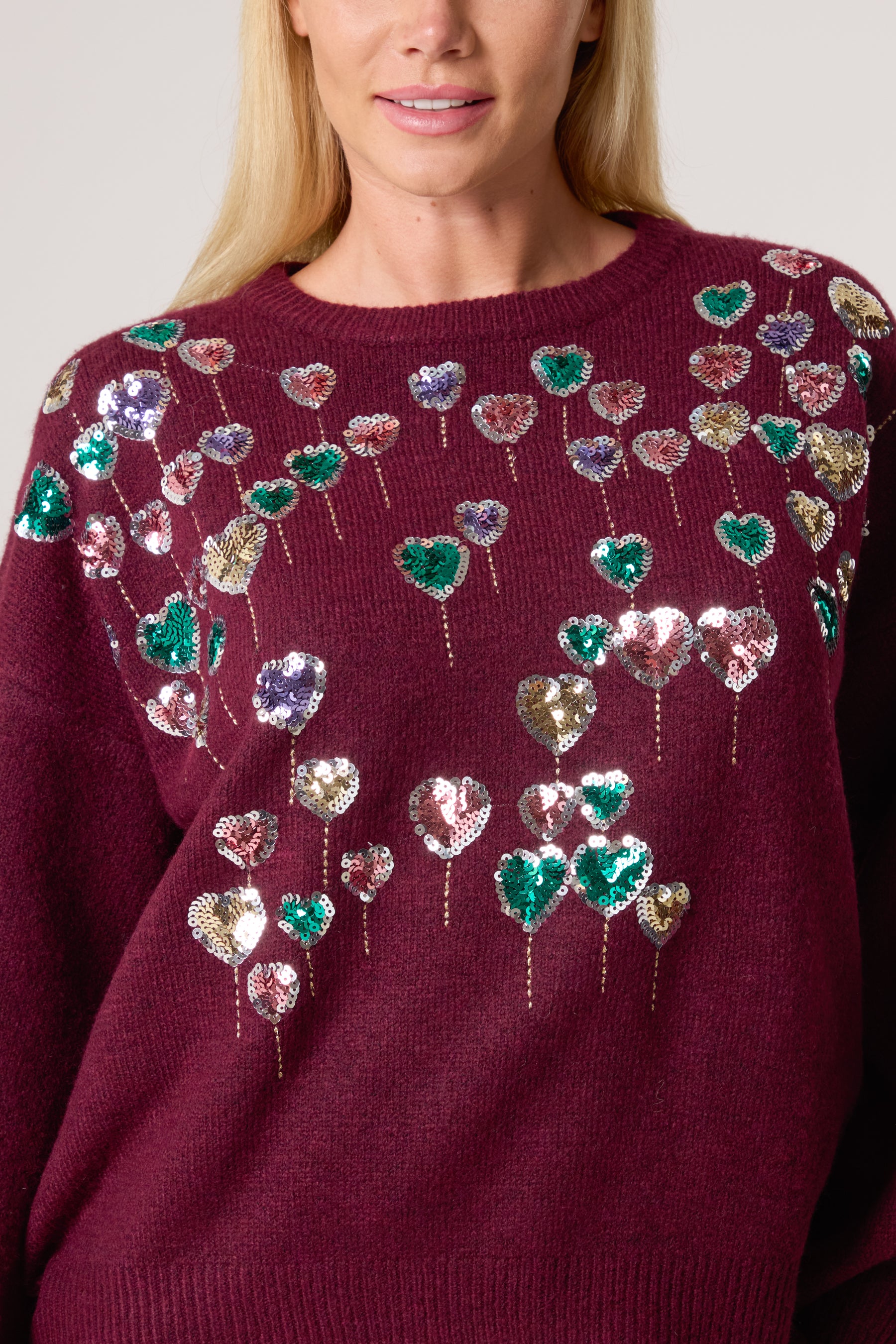 Sequin Balloon Hearts Knit Jumper