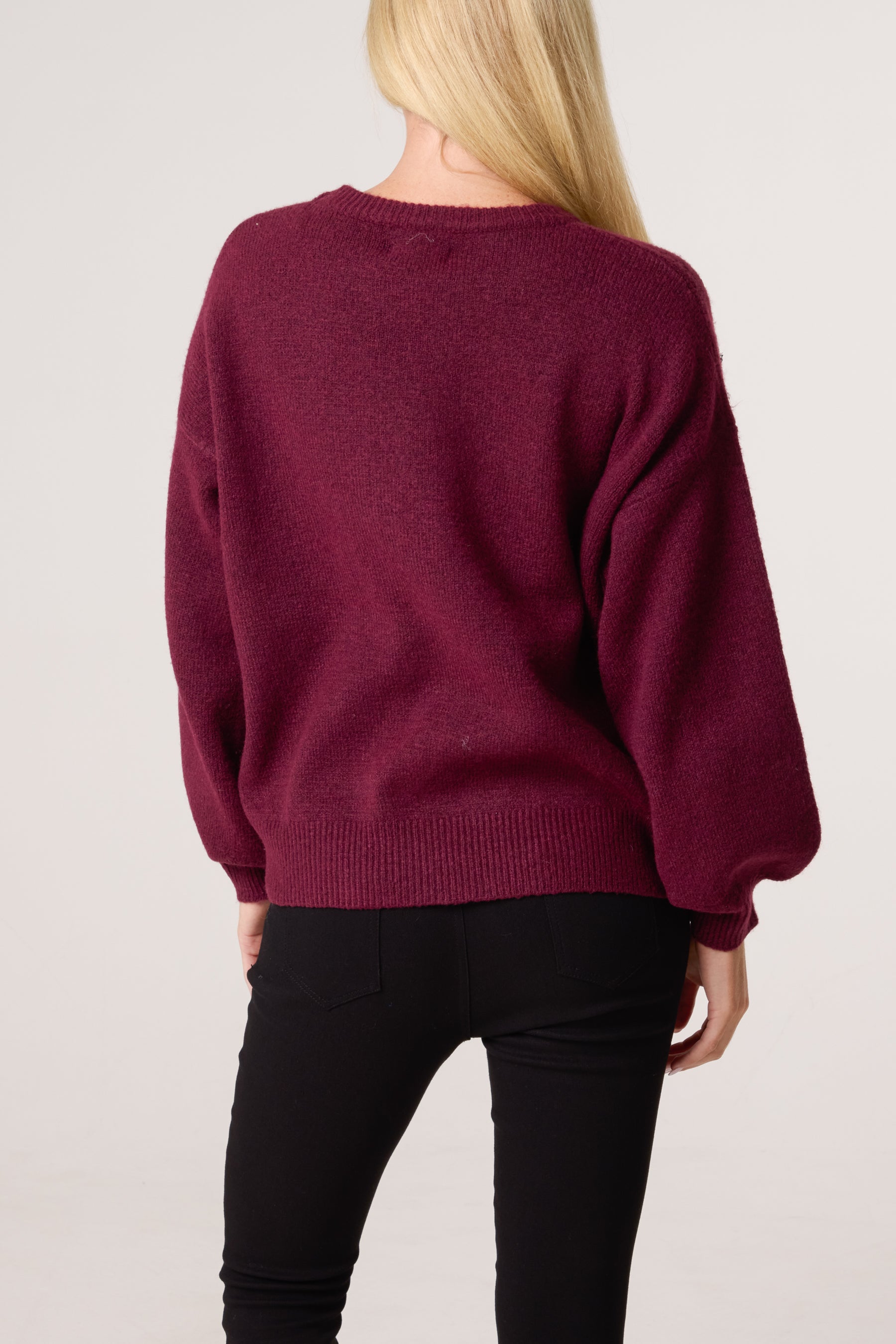Sequin Balloon Hearts Knit Jumper
