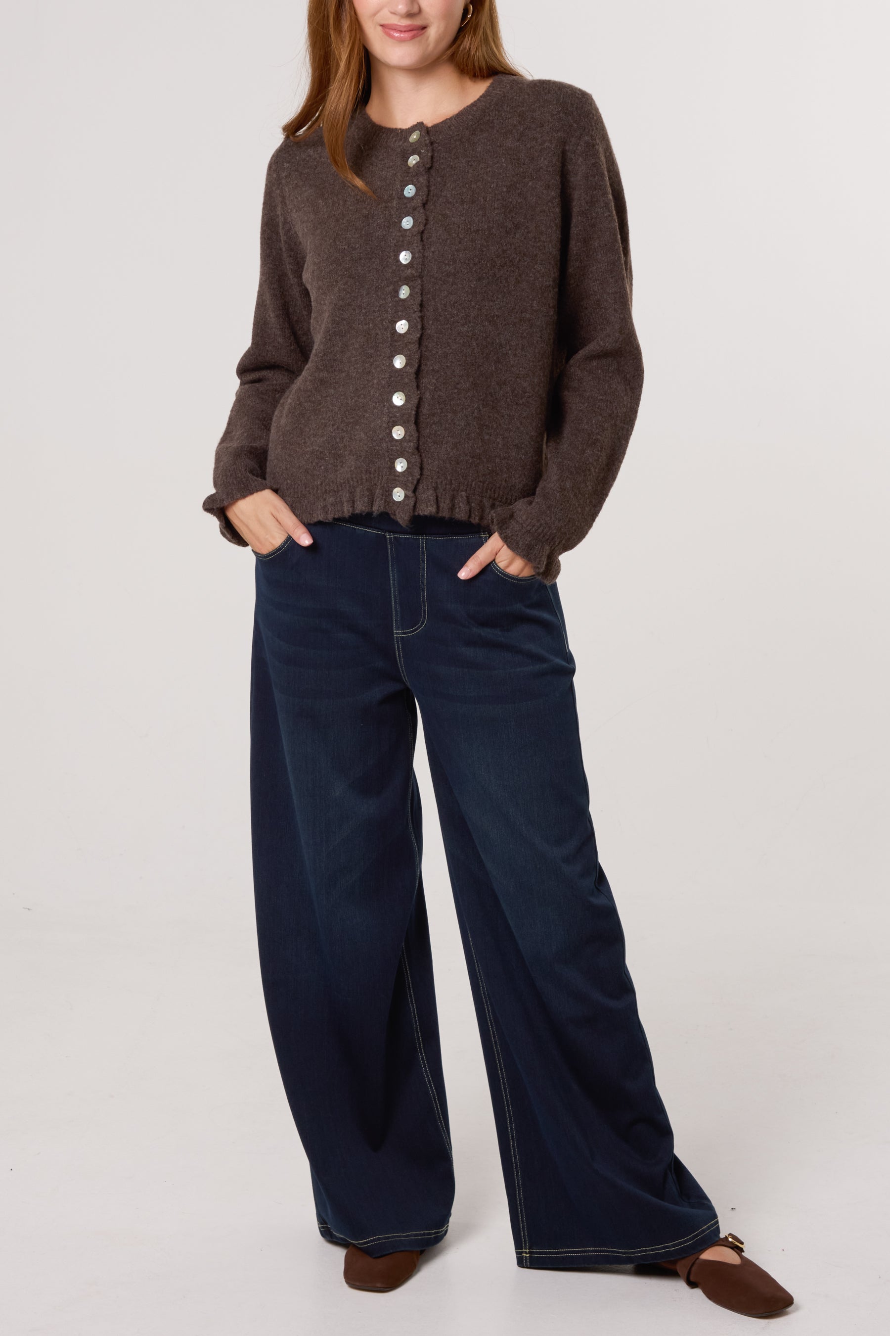 Ruffle Trim Knit Cardigan