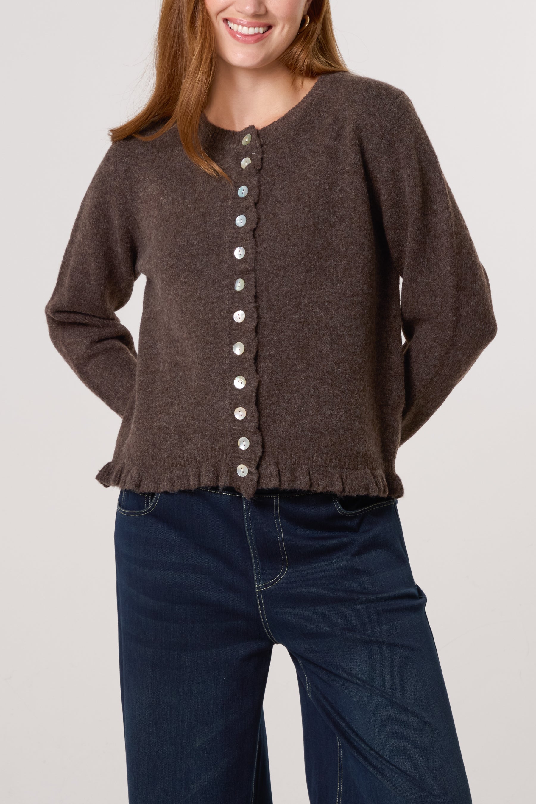 Ruffle Trim Knit Cardigan