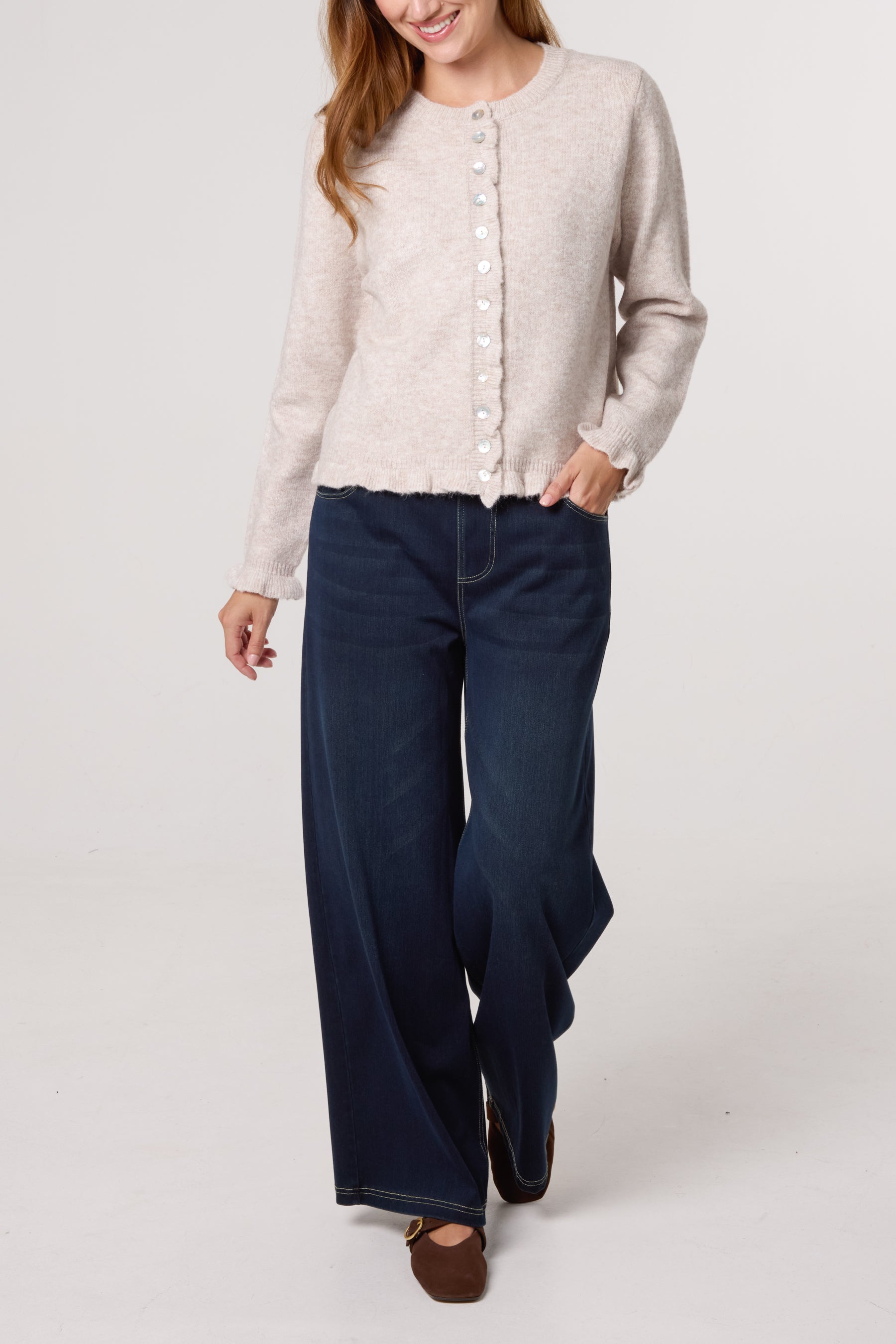 Ruffle Trim Knit Cardigan