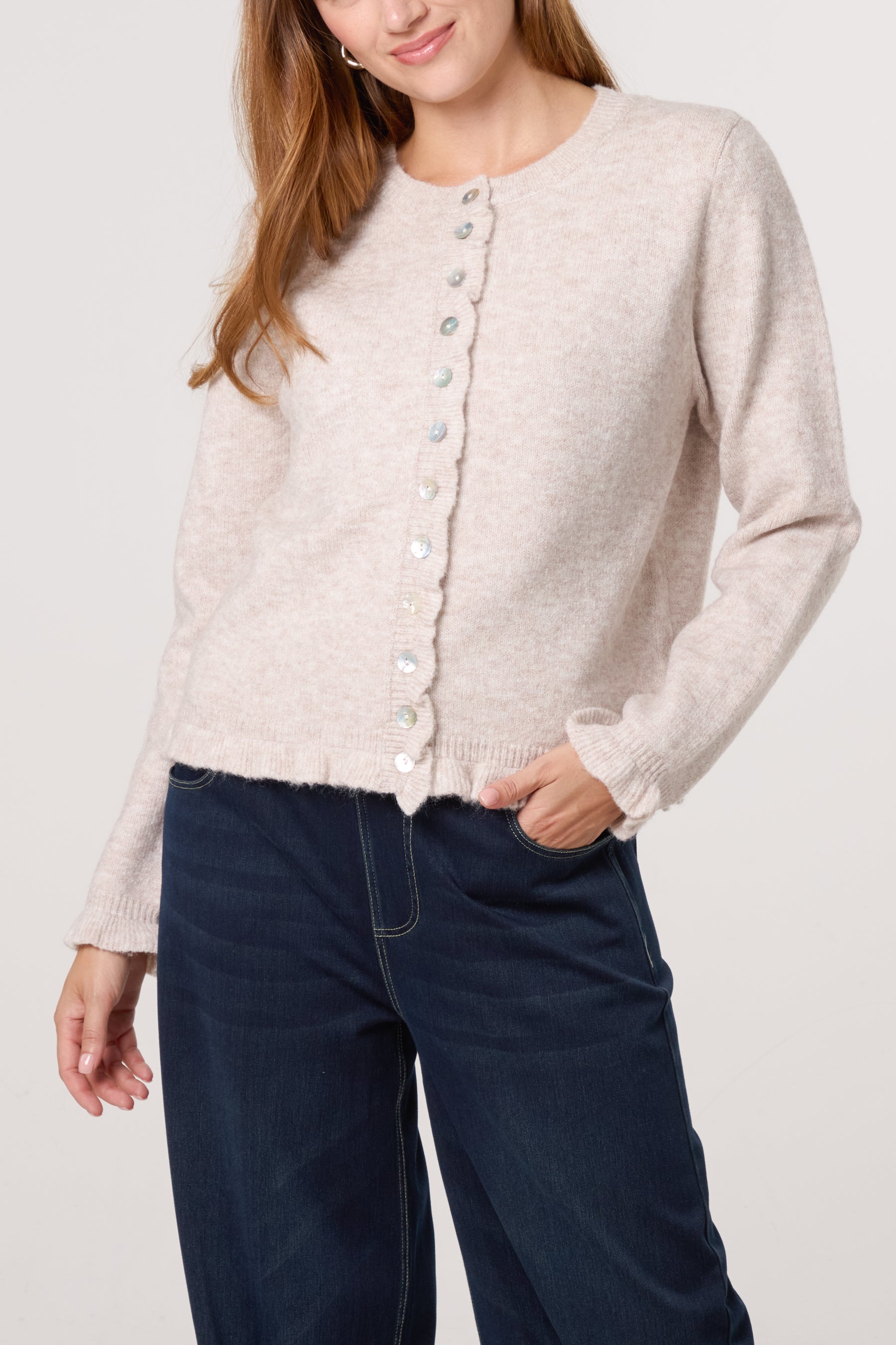 Ruffle Trim Knit Cardigan