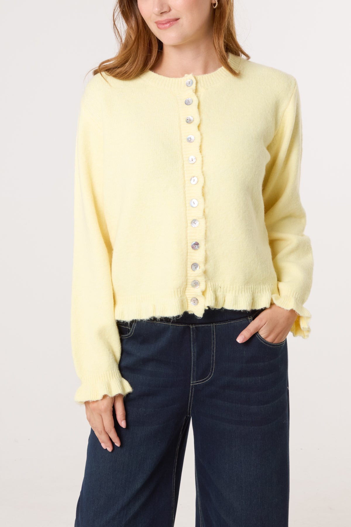 Ruffle Trim Knit Cardigan