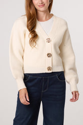 Gold Button V-Neck Cardigan