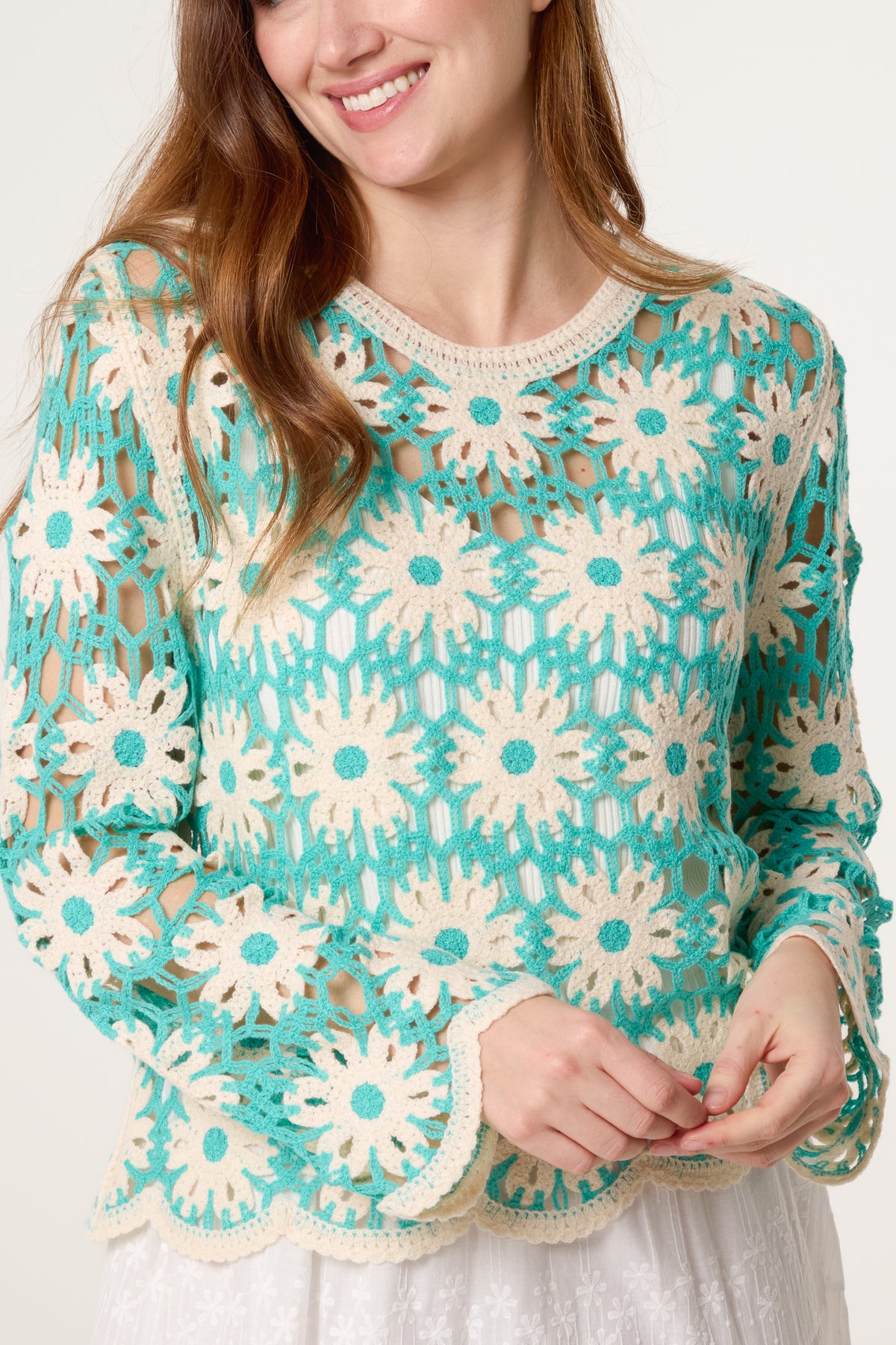 Floral Scallop Hem Crochet Top