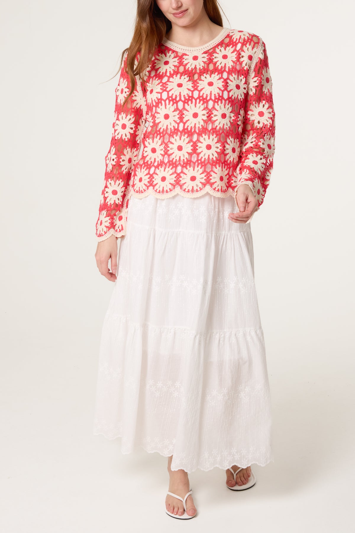 Floral Scallop Hem Crochet Top