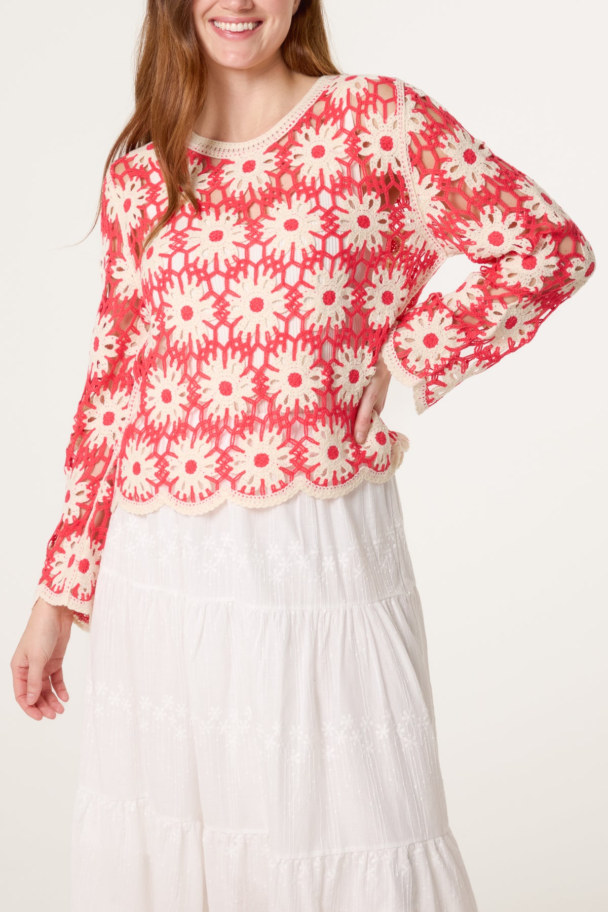 Floral Scallop Hem Crochet Top