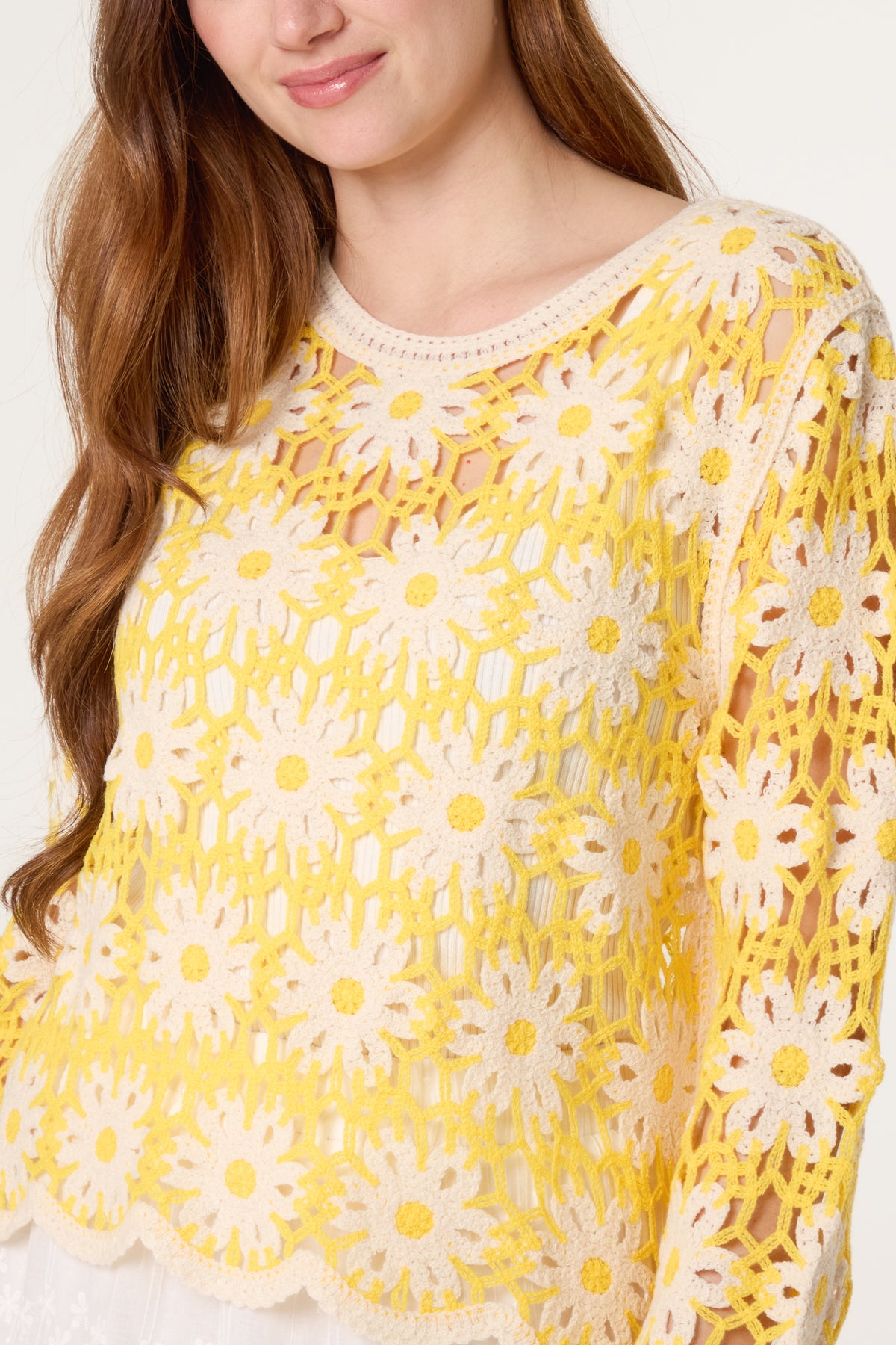 Floral Scallop Hem Crochet Top