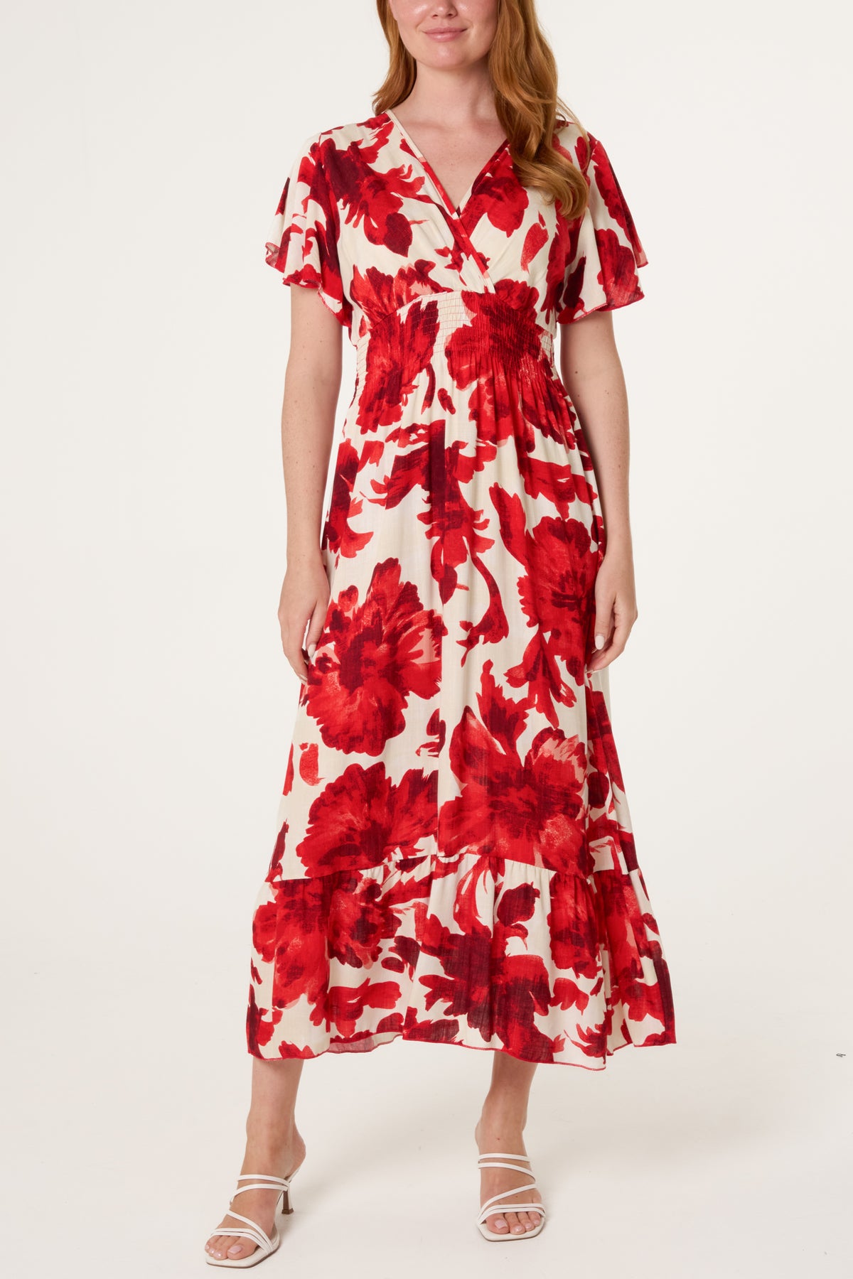 Floral Wrap Front Elastic Dress