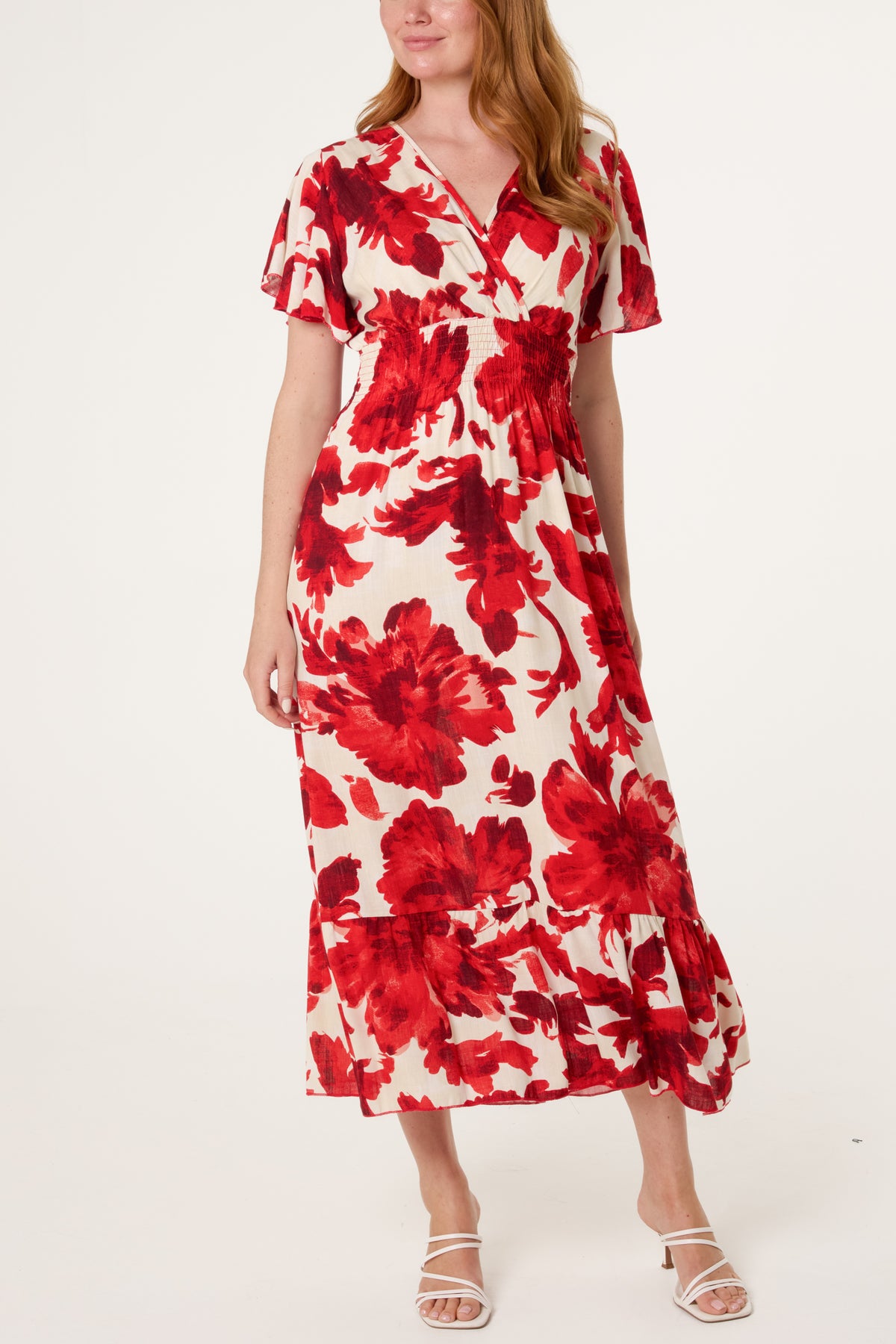 Floral Wrap Front Elastic Dress