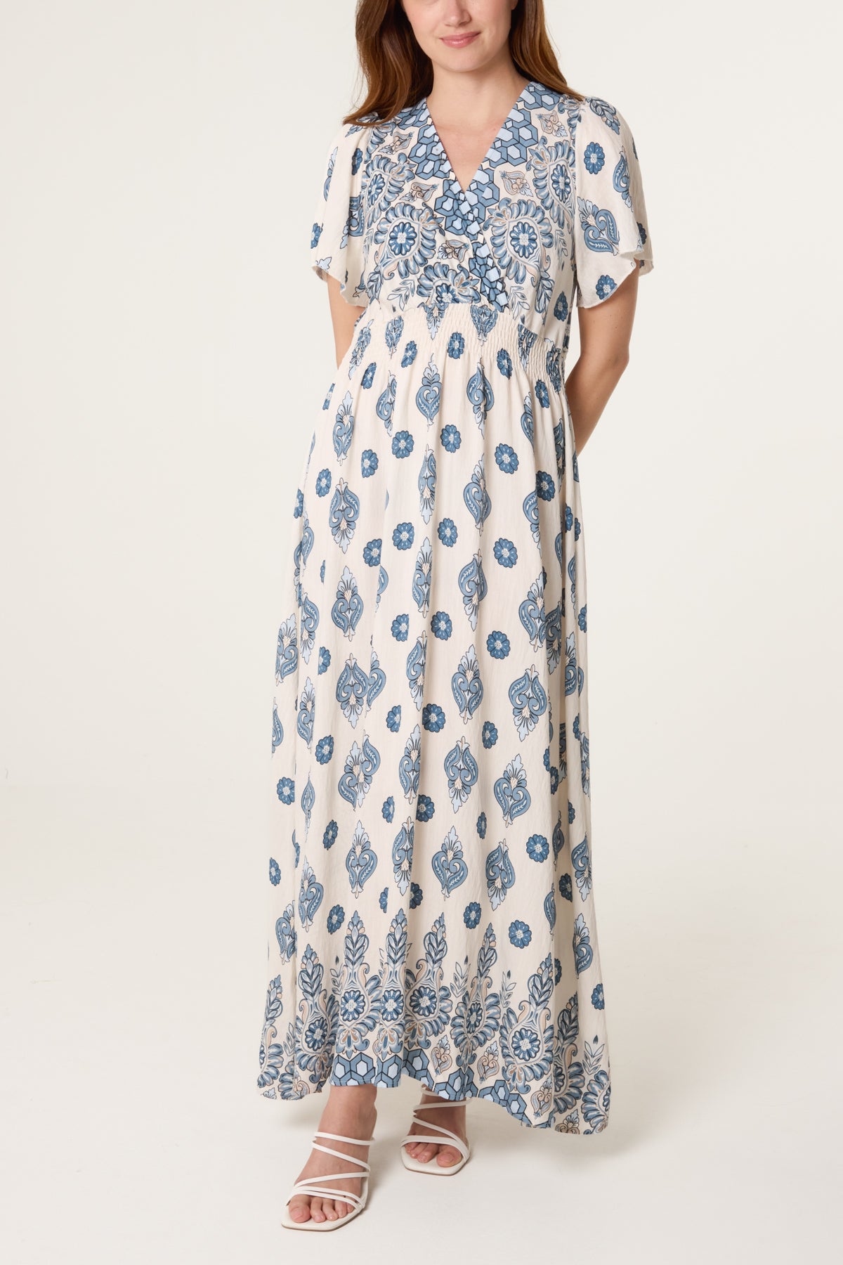 Damask Print Wrap Front Dress