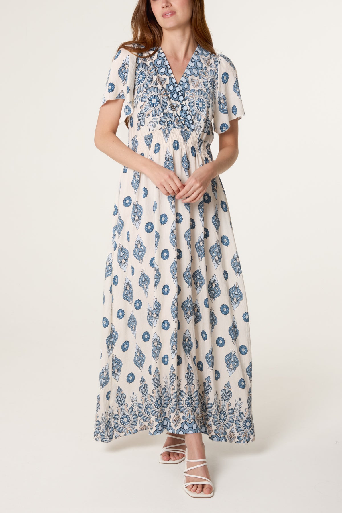 Damask Print Wrap Front Dress